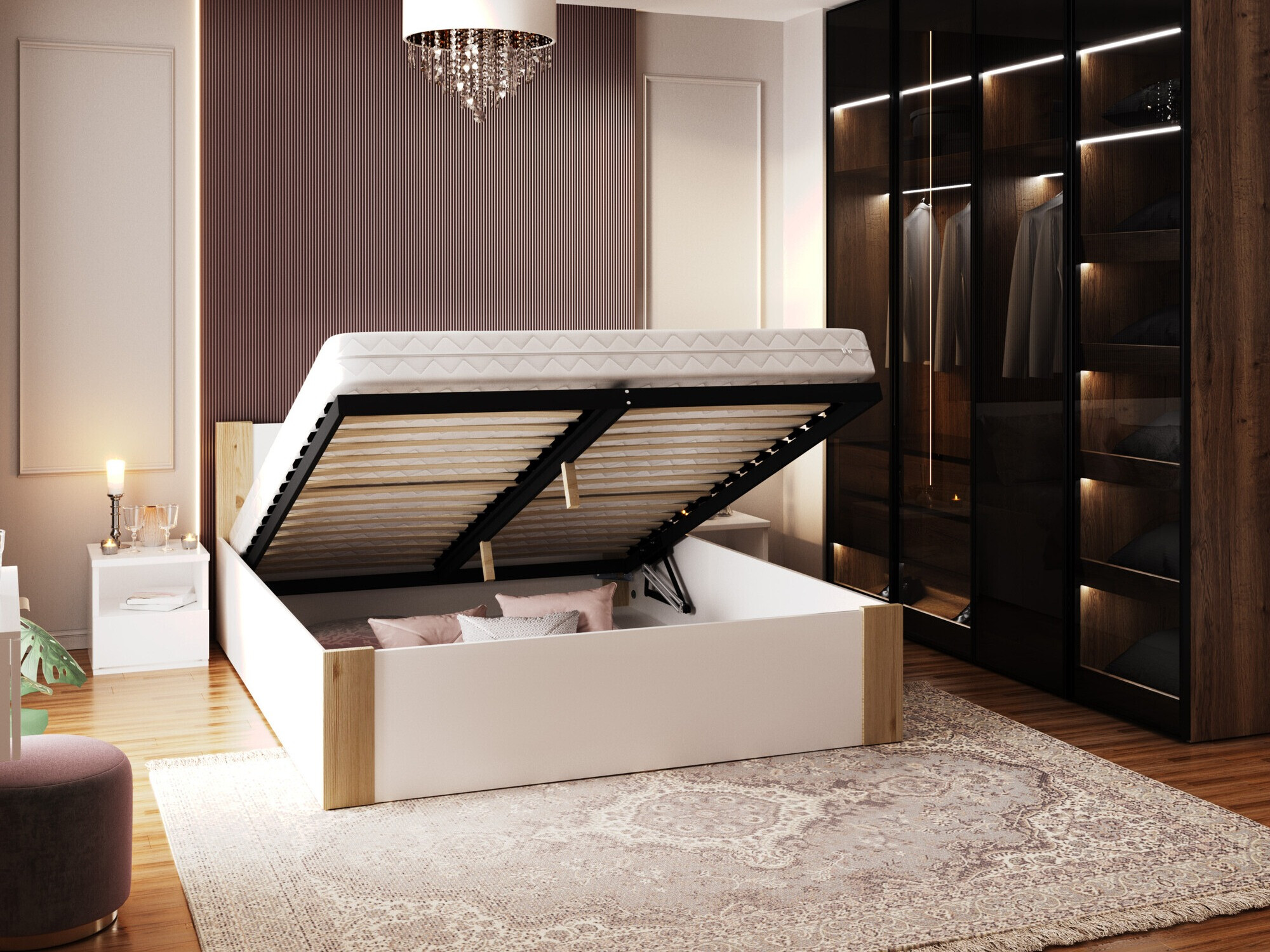 Bed Aurora 155 (Wit + Grenen)