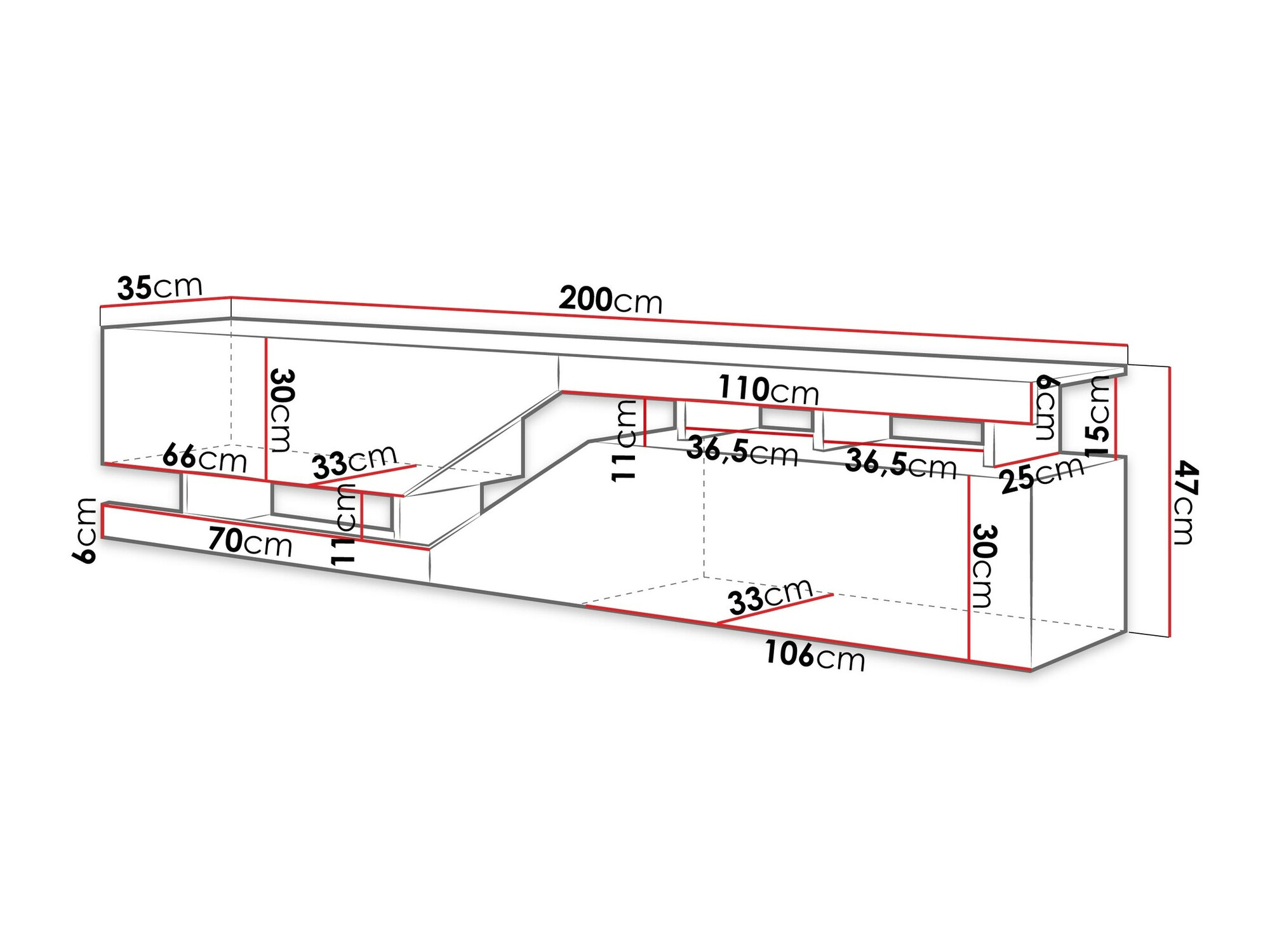 TV-meubel Comfivo Daldune I (Antraciet + Wotan eik)