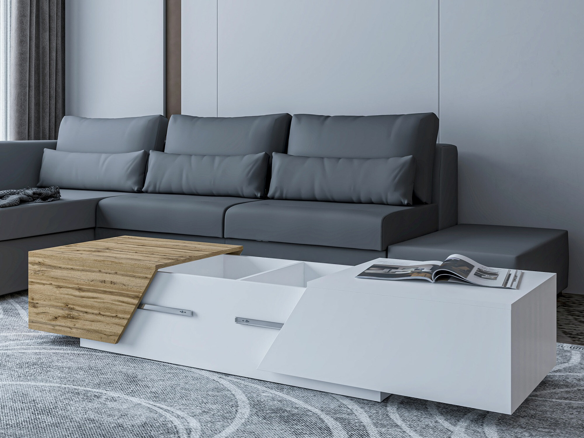 Woonkamerset Comfivo Daldune 105 (Antraciet + Wotan eik)