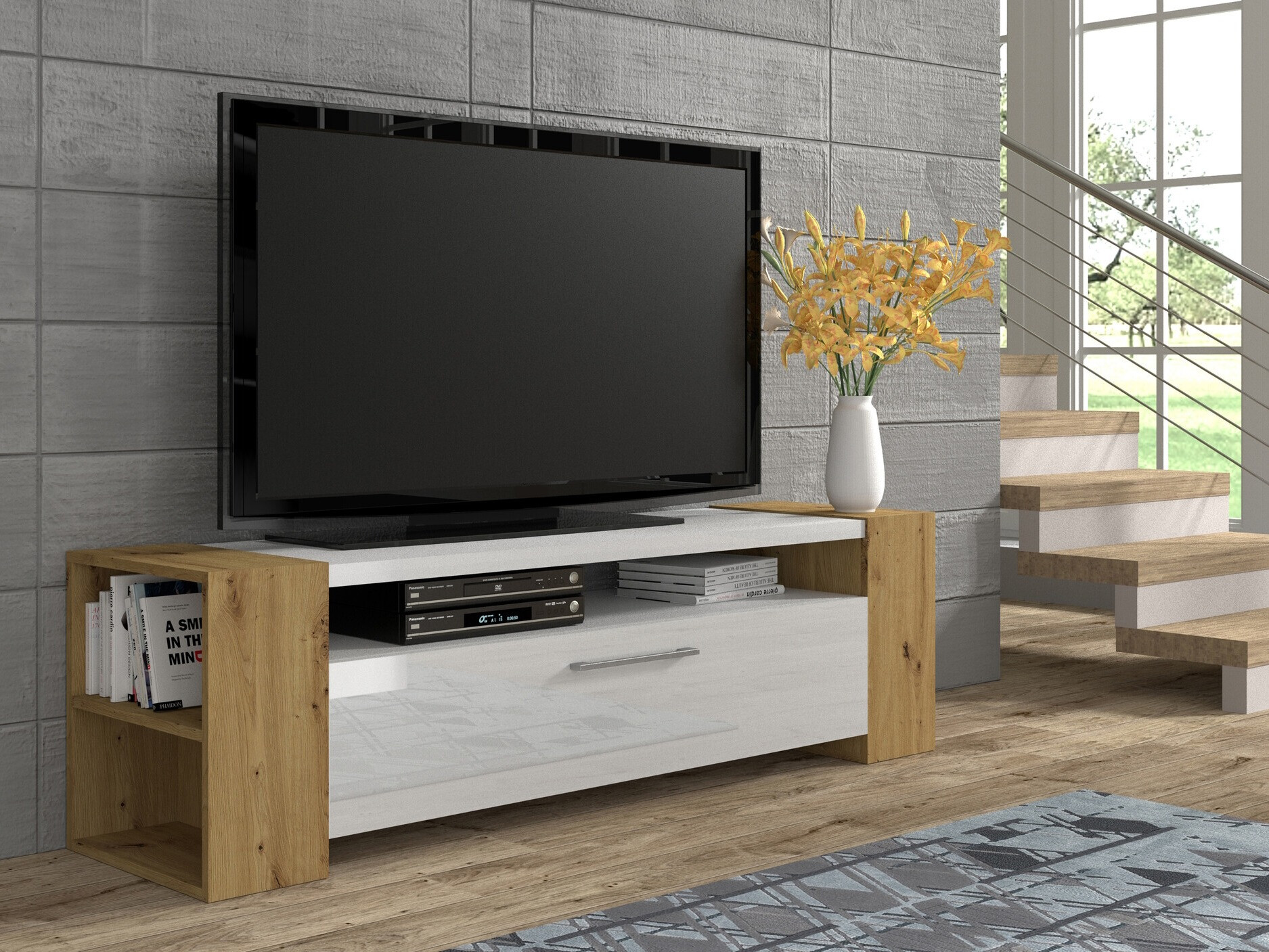 TV-meubel Buffalo 150 (Artisan eiken + Glanzend wit)