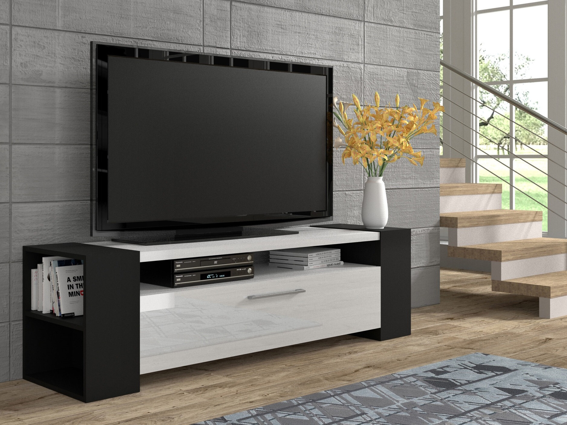 TV-meubel Buffalo 150 (Zwart + Glanzend wit)