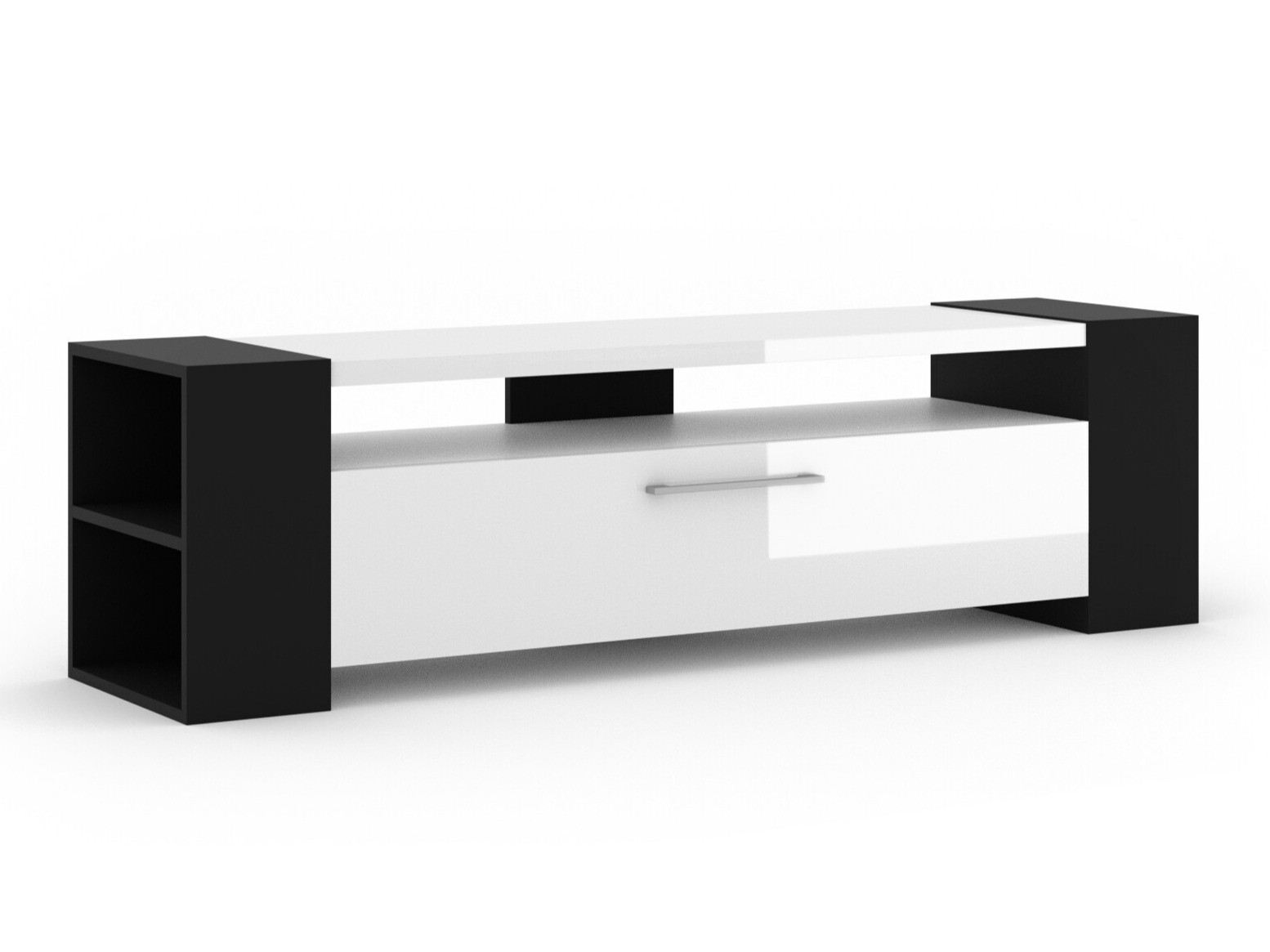 TV-meubel Buffalo 150 (Zwart + Glanzend wit)