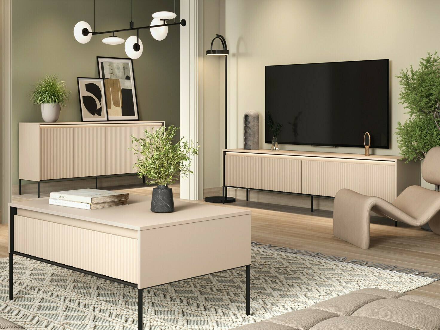 TV-meubel Fernolu 105 (Beige + Zwart)