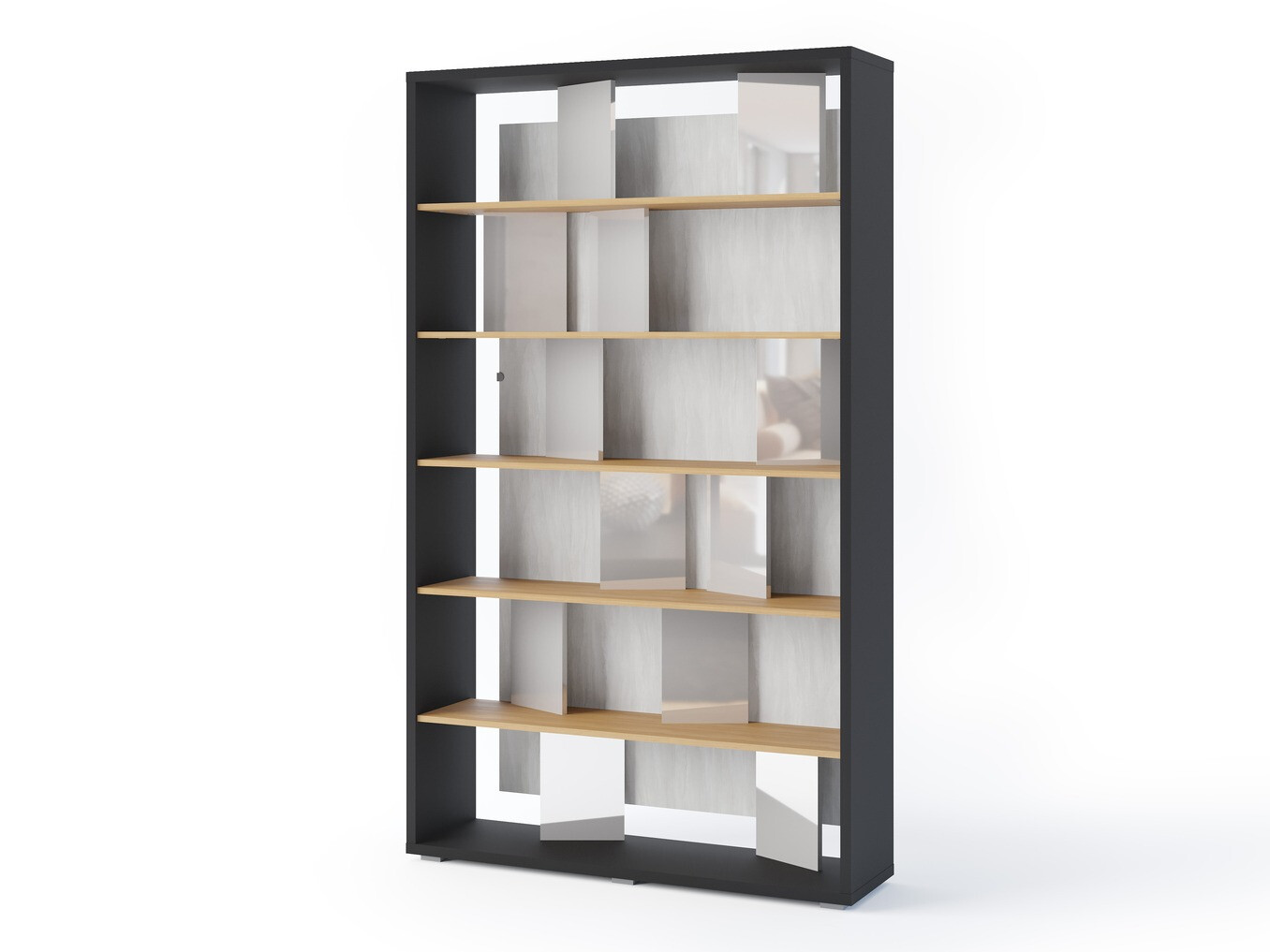 Boekenkast Fresno 154 (Glanzend grijs + Grafiet + Eiken)