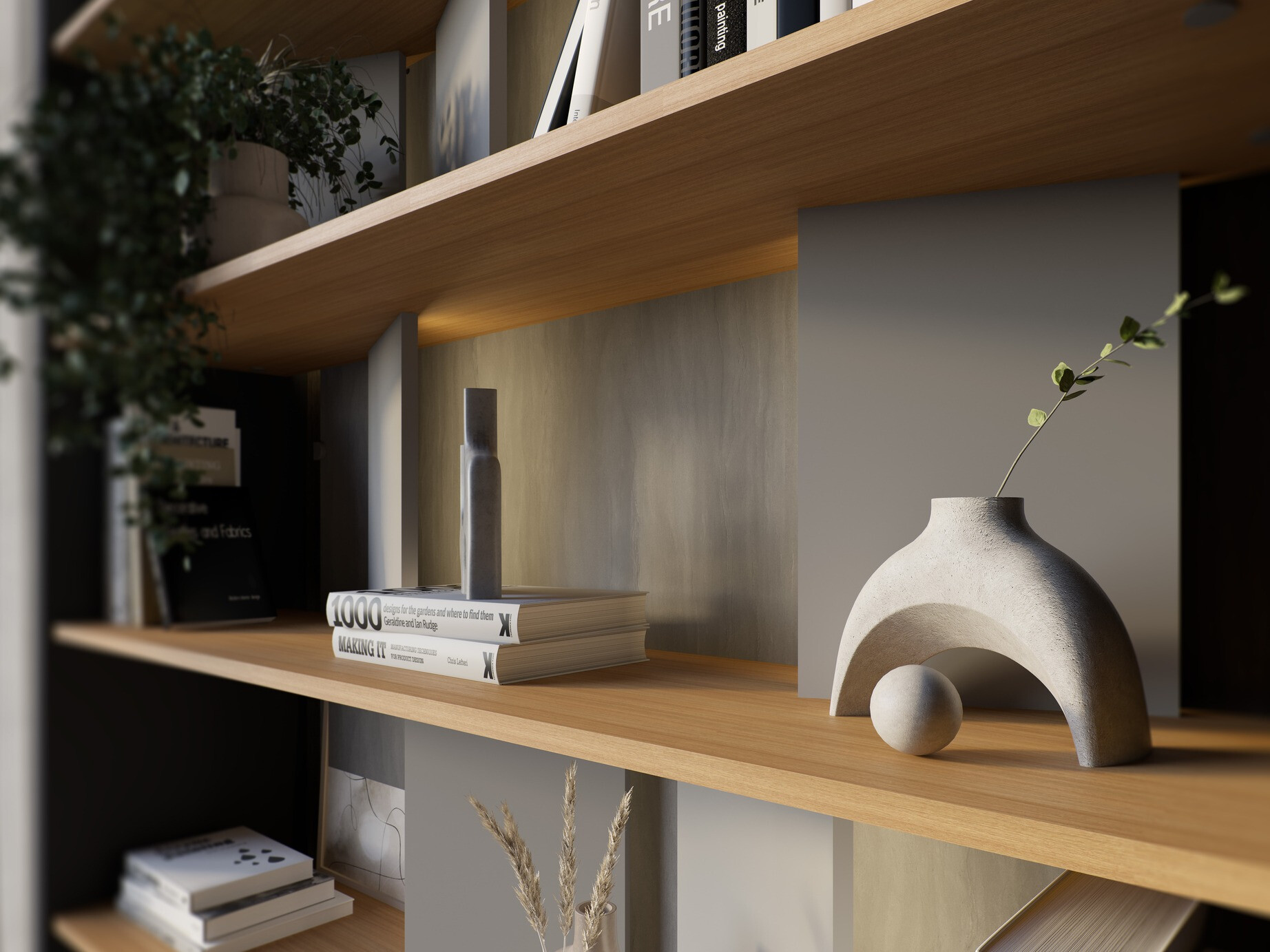 Boekenkast Fresno 154 (Glanzend grijs + Grafiet + Eiken)