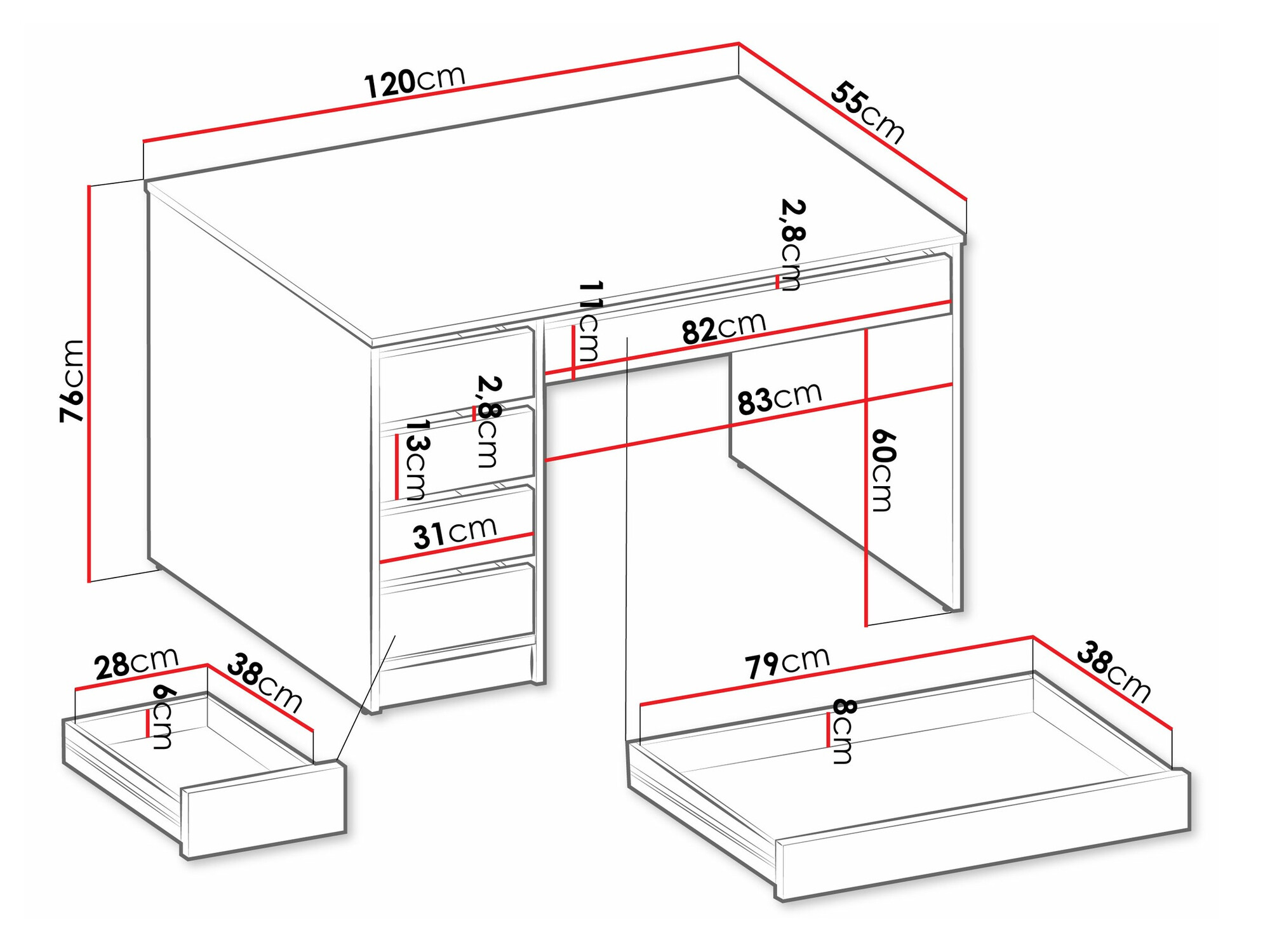 Bureau Comfivo 312 (Wit + Glanzend wit)