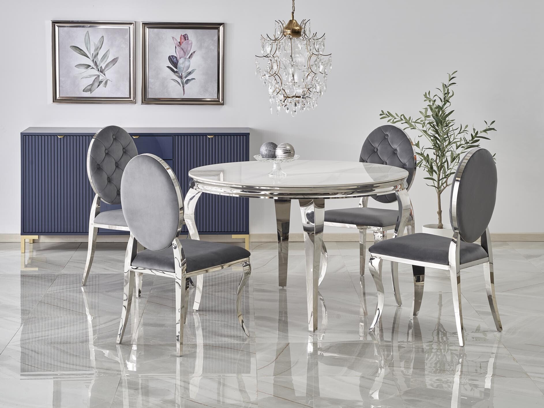 Tafel Houston 1813 (Wit marmer + Zilver)