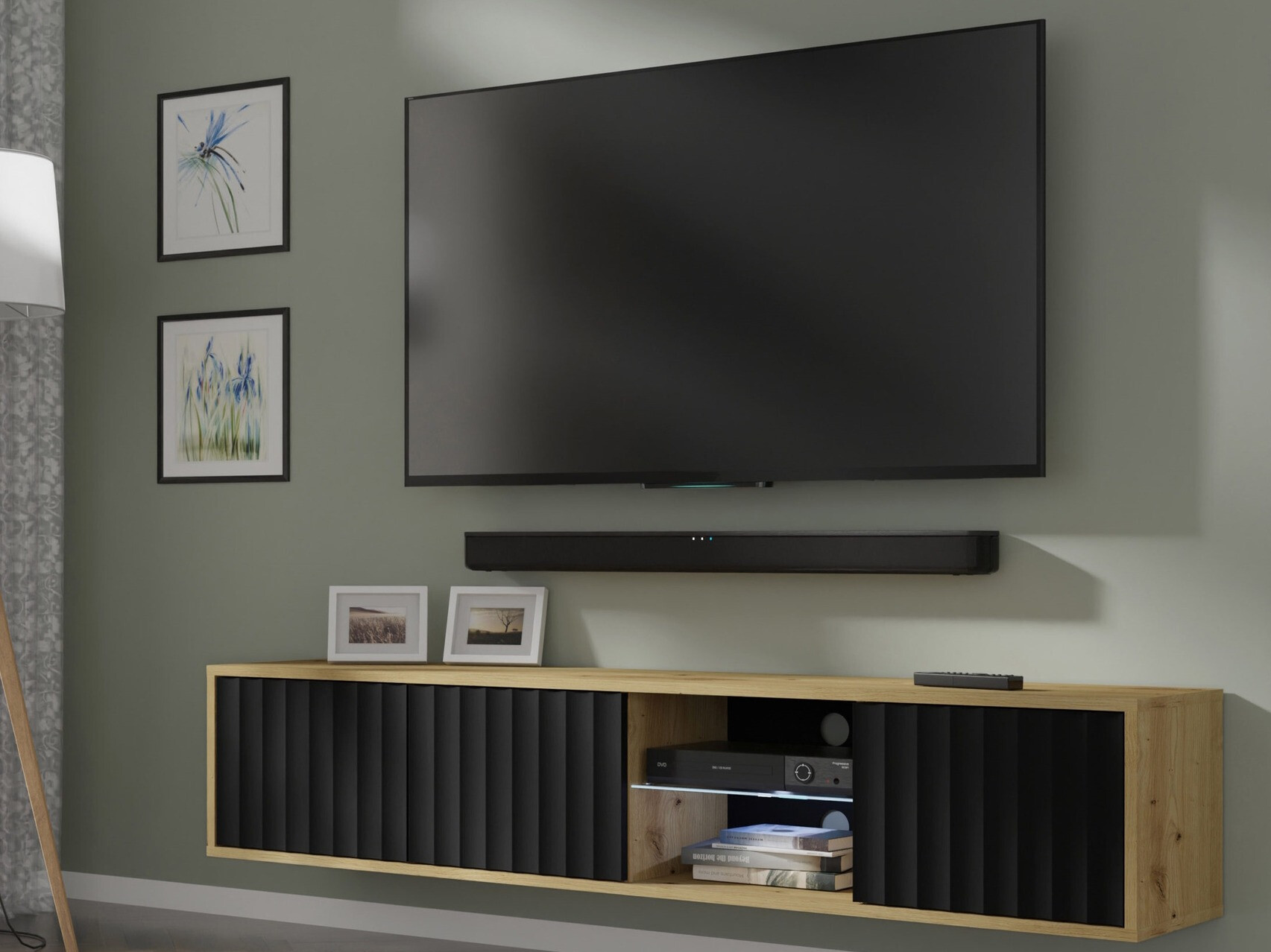 TV-meubel Buffalo 182 (Matzwart + Artisan eiken)