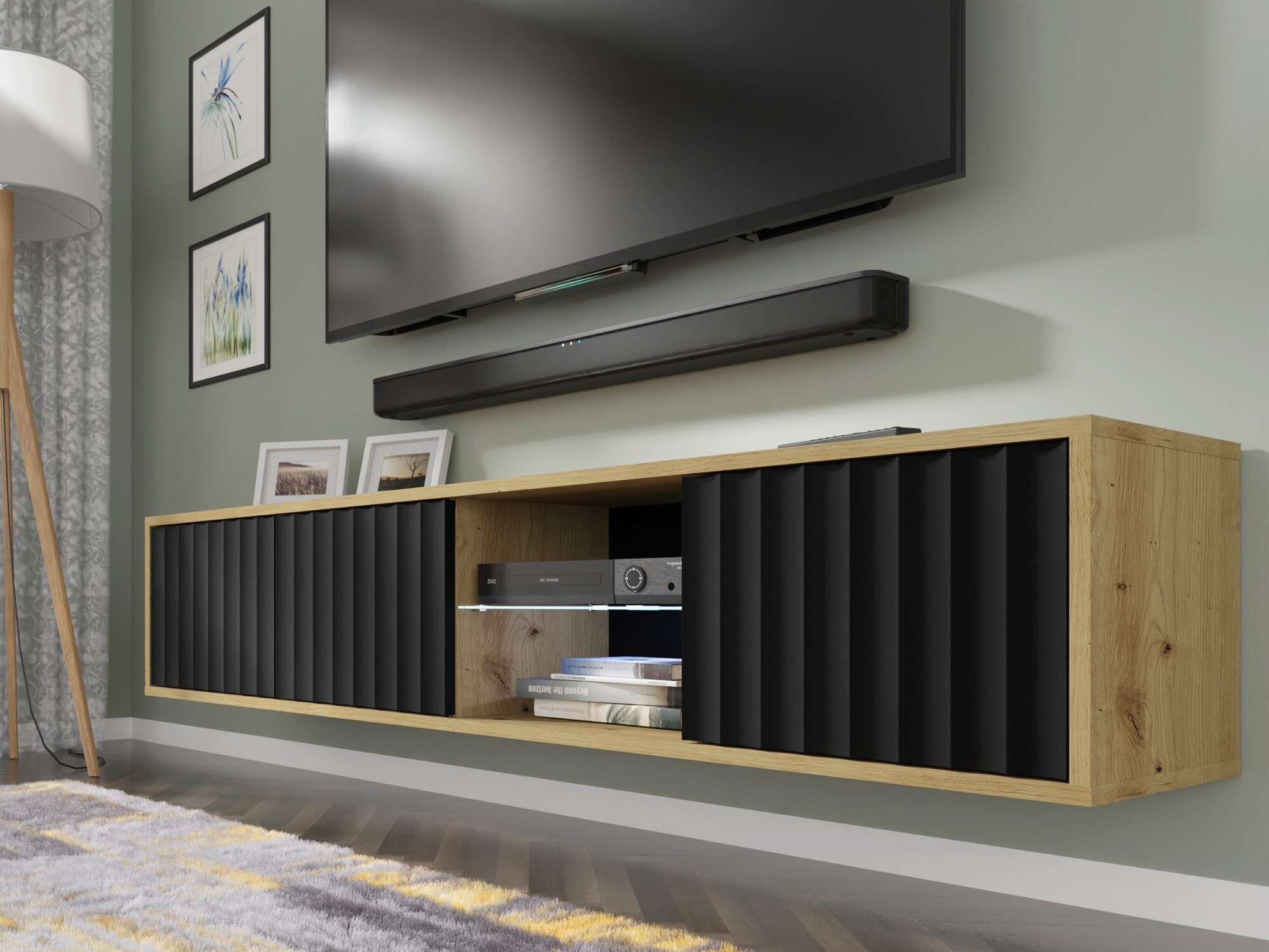 TV-meubel Buffalo 182 (Matzwart + Artisan eiken)