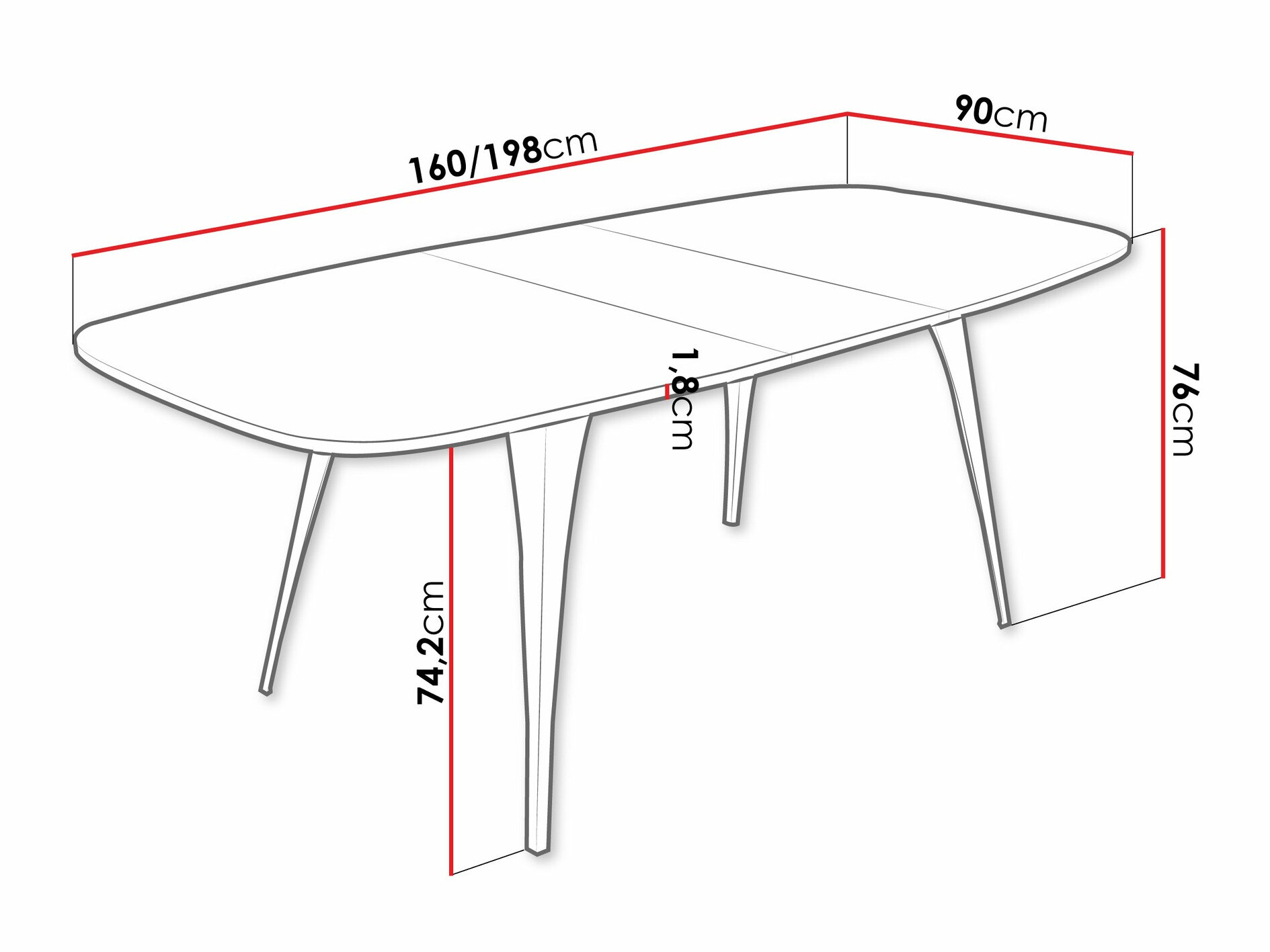 Tafel Oswego 131 (Zwart)