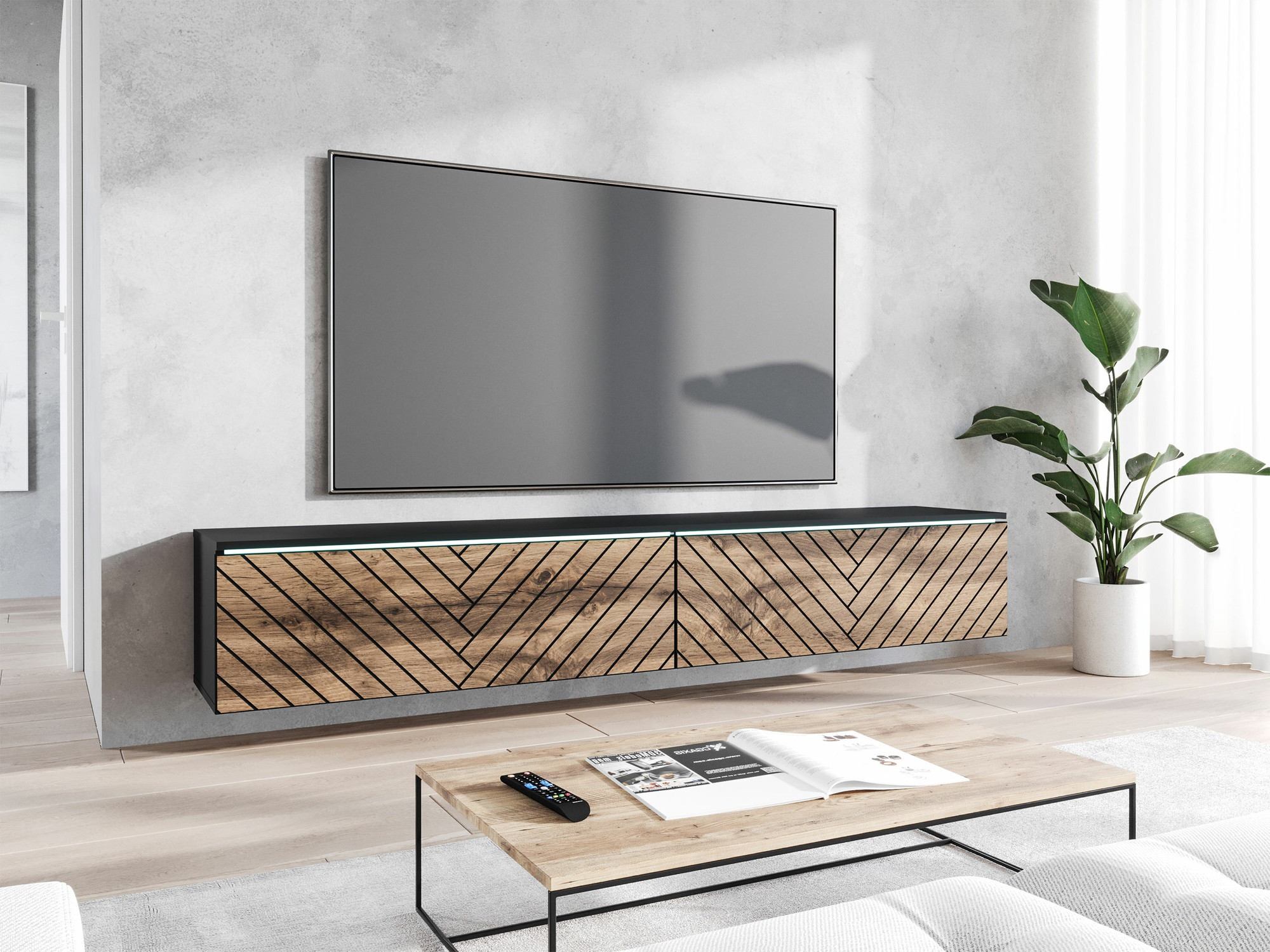 TV-meubel Sarasota 166 (Grafiet + Wotan eik)