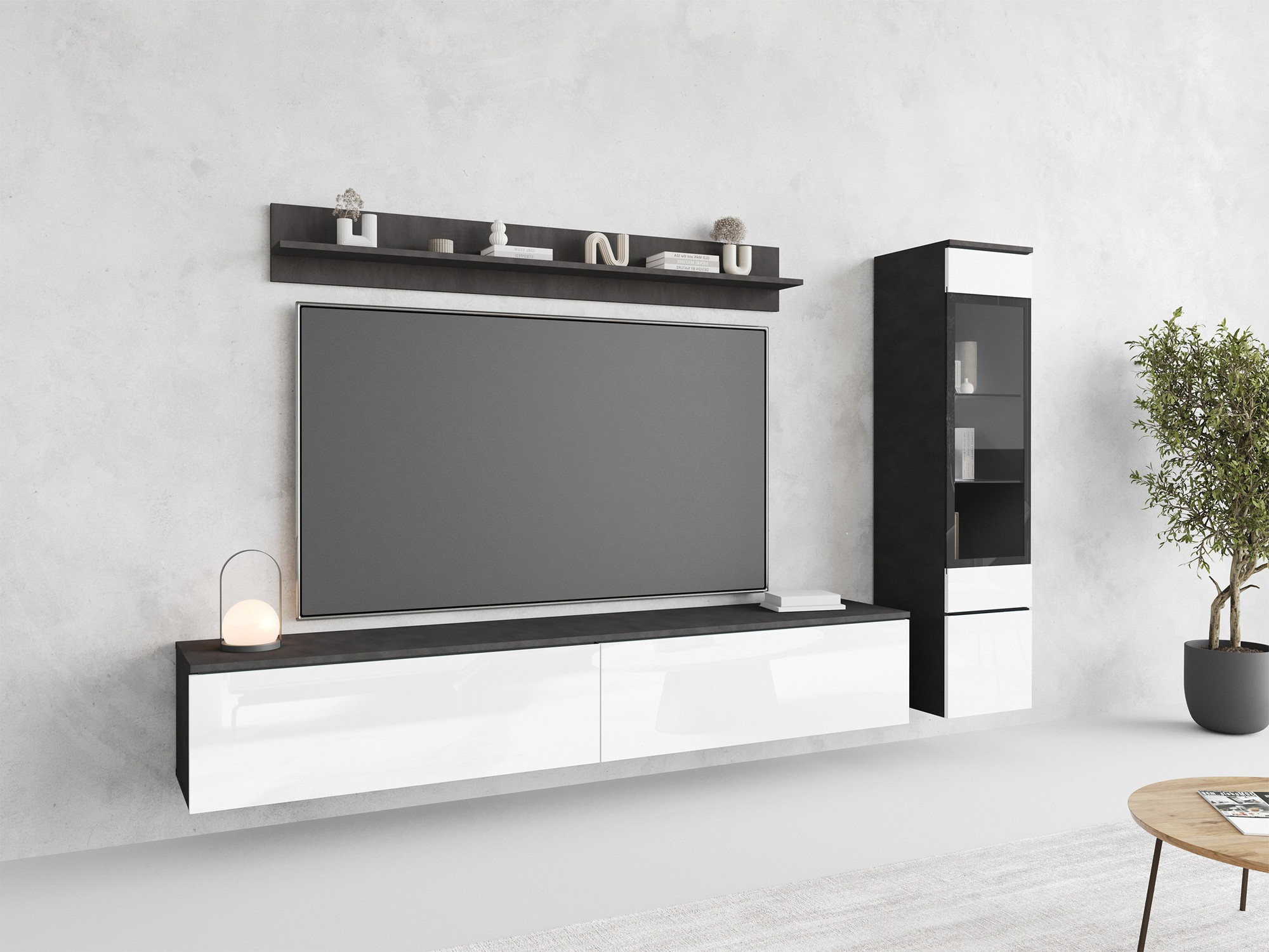 Woonkamerset Sarasota 125 (Matera grijs + Glanzend wit)