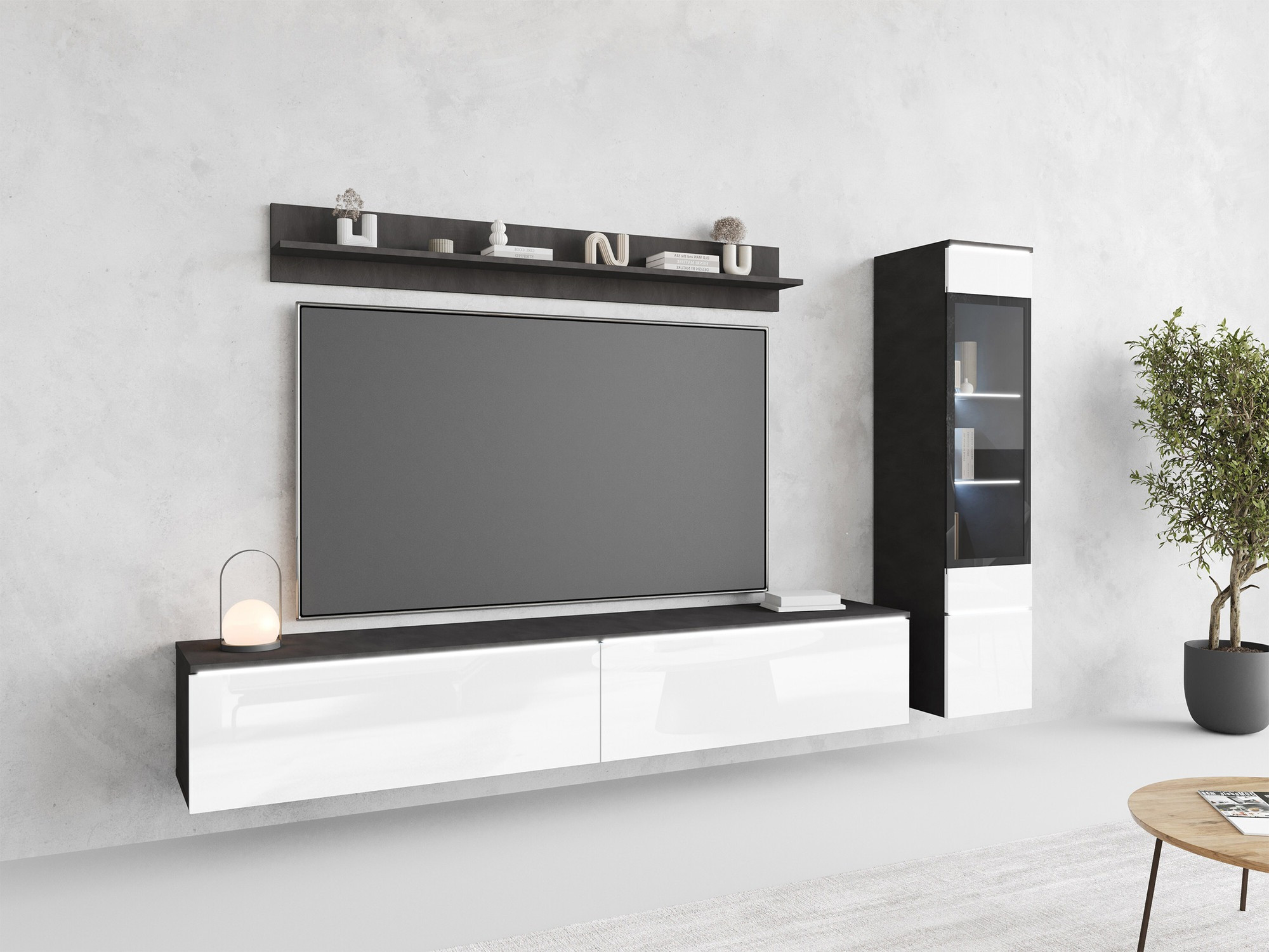 Woonkamerset Sarasota 125 (Matera grijs + Glanzend wit)