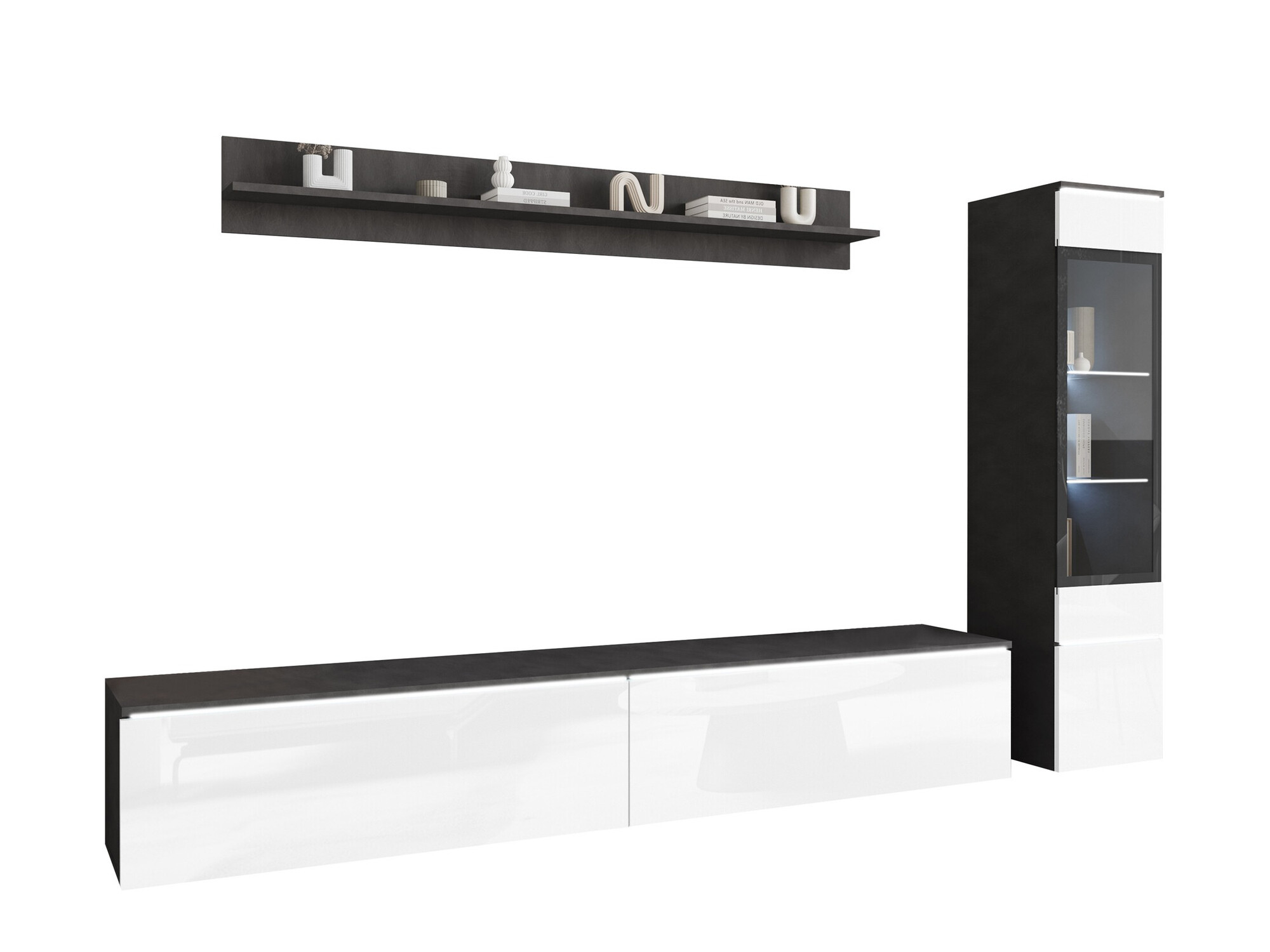 Woonkamerset Sarasota 125 (Matera grijs + Glanzend wit)