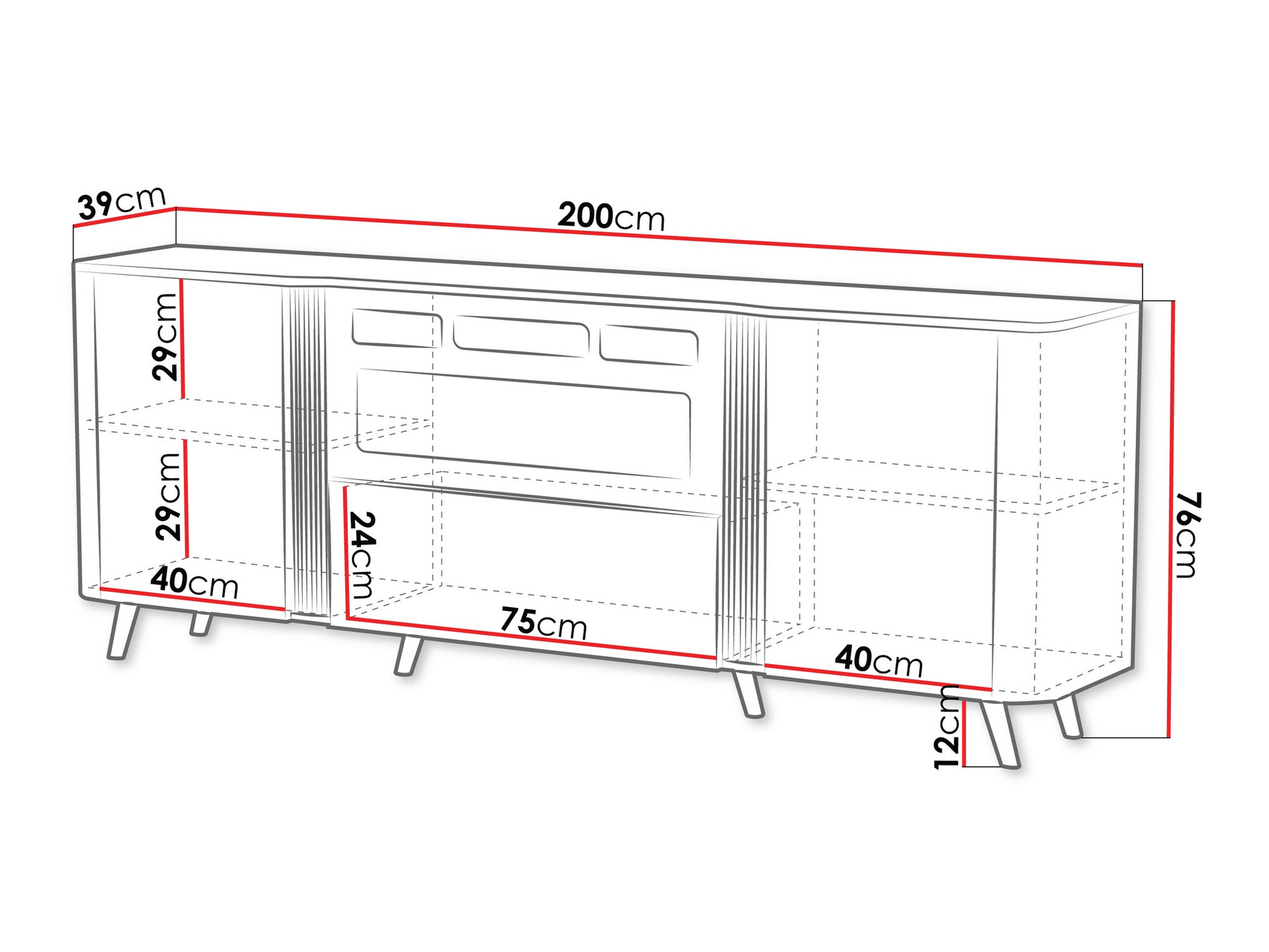 Dressoir Charlotte 202 (Zwart + Notenhout)