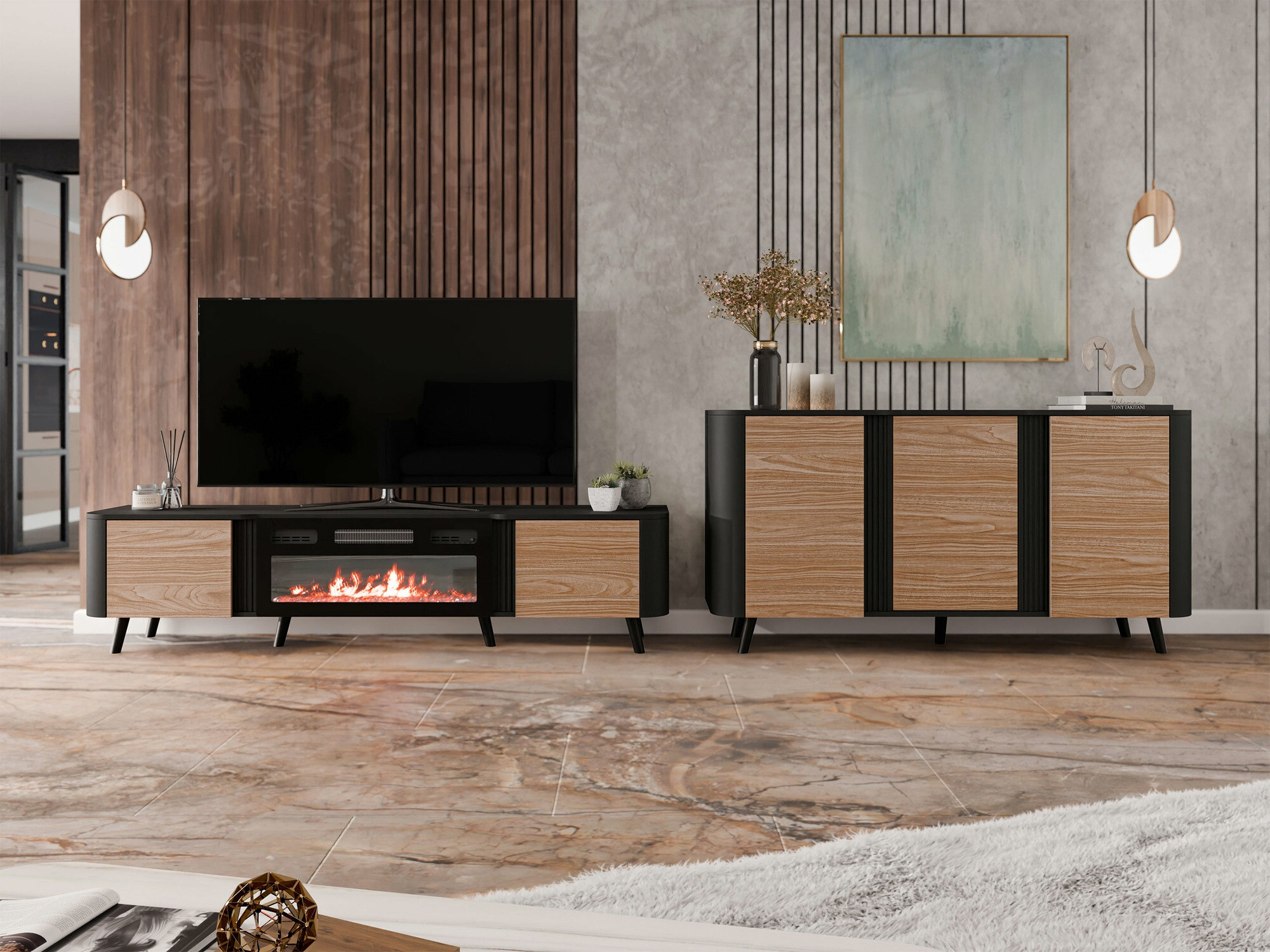 TV-meubel Charlotte 203 (Zwart + Notenhout)