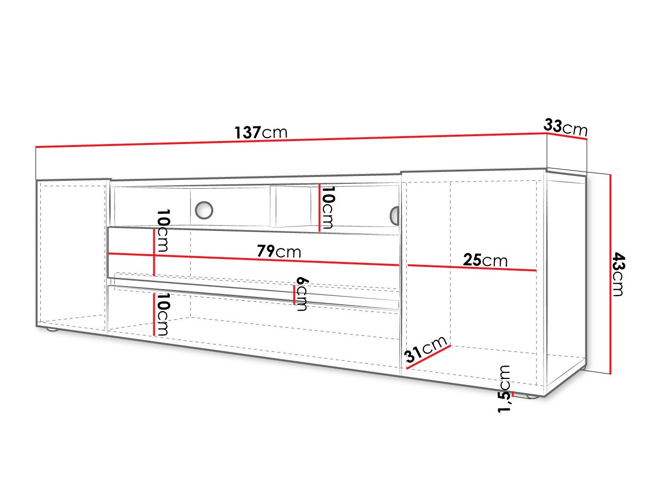 TV-meubel Nashville 114 (Wit + Glanzend wit)