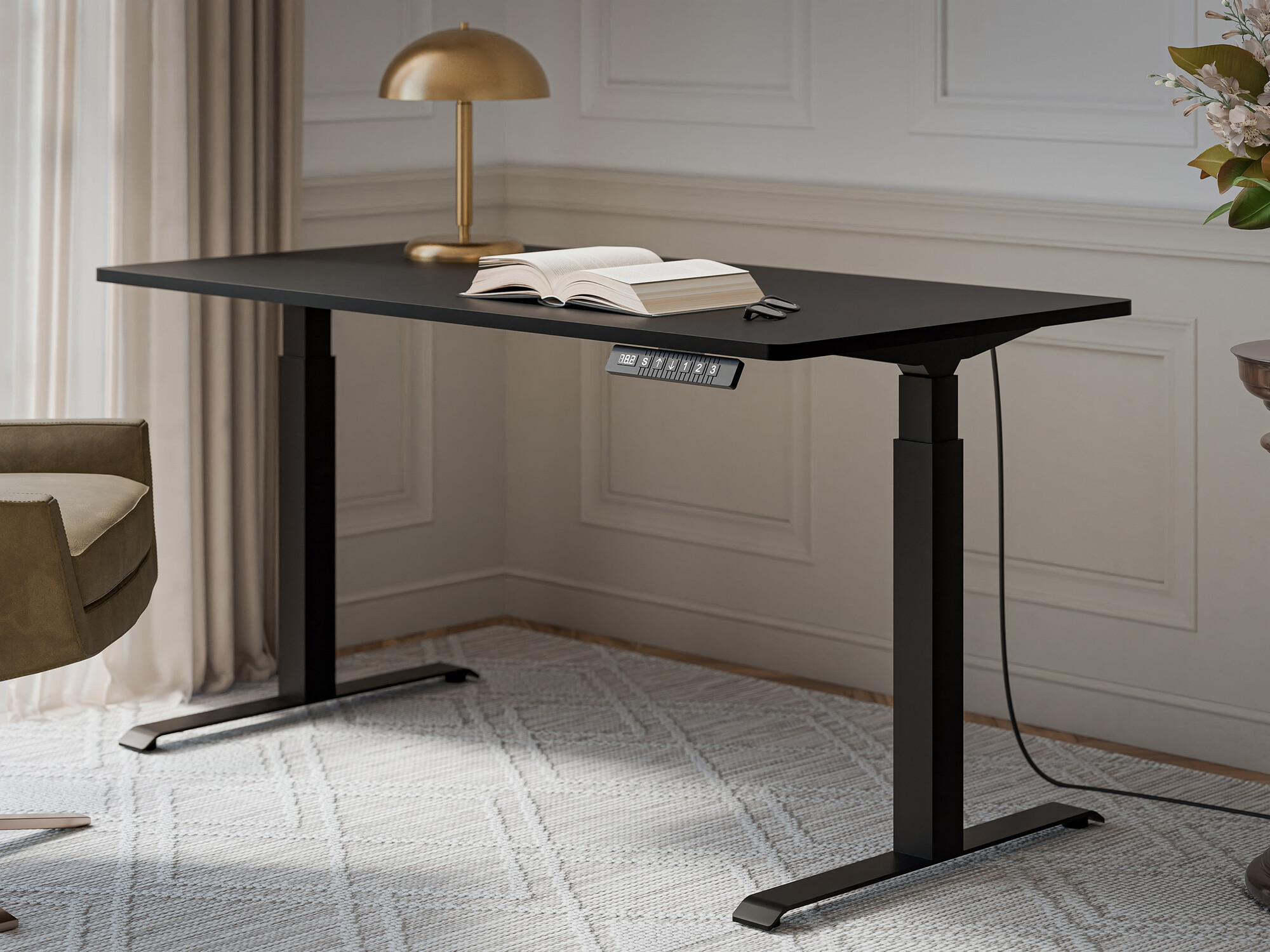 In hoogte verstelbaar bureau Charlotte 195 (Zwart)