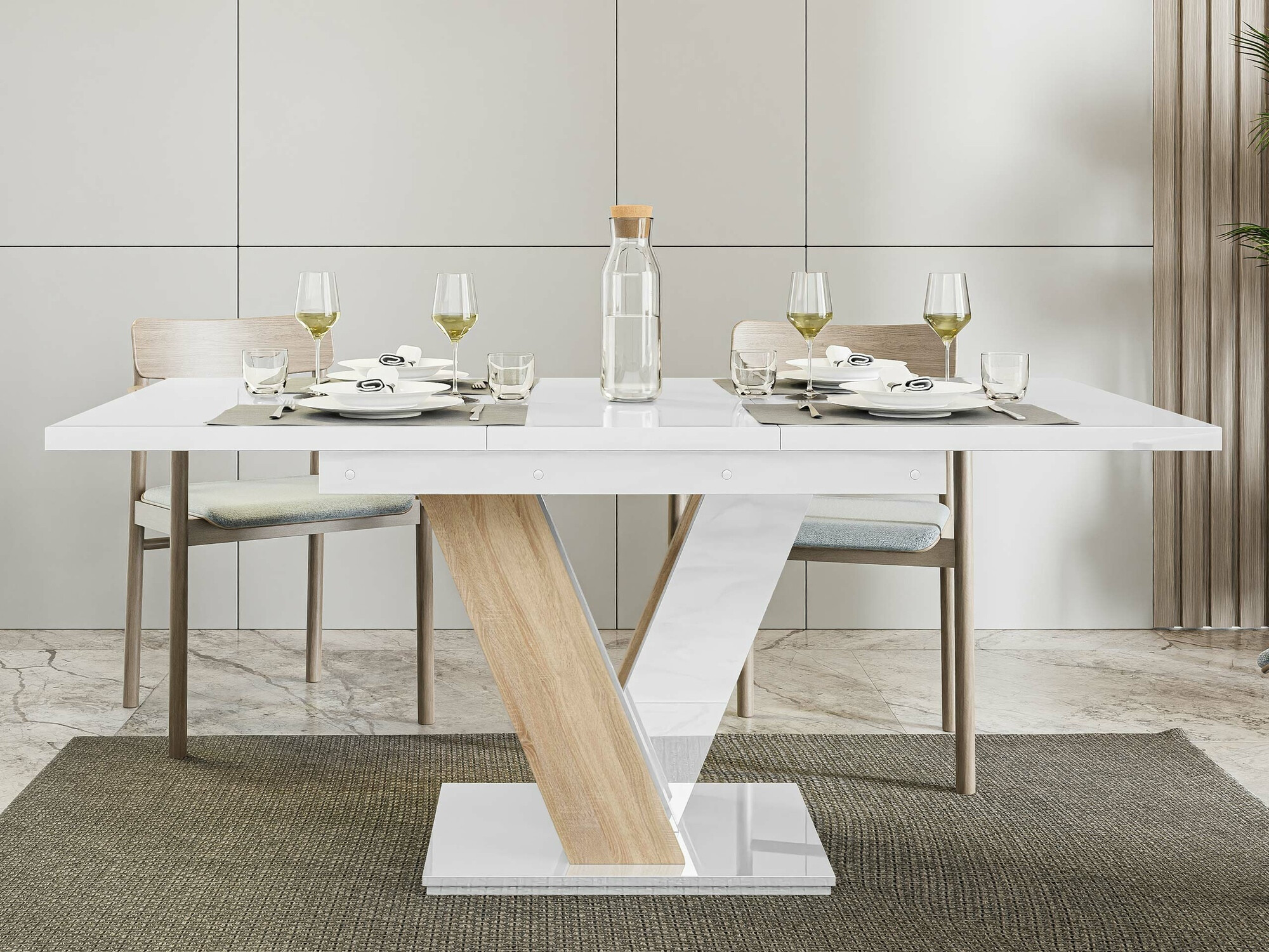 Tafel Goodyear 104 (Glanzend wit + Sonoma eik)