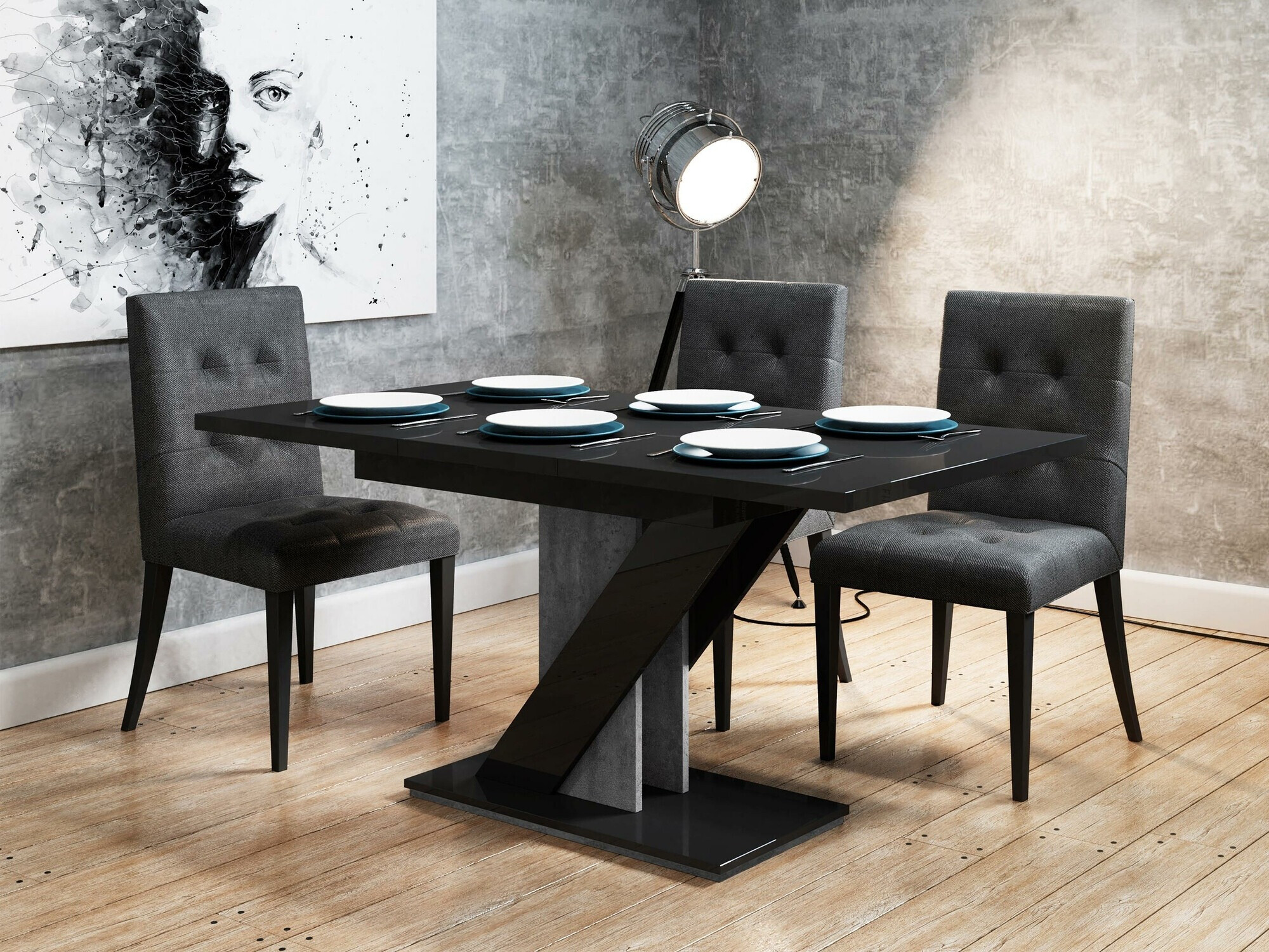 Tafel Goodyear 105 (Glanzend zwart + Beton)