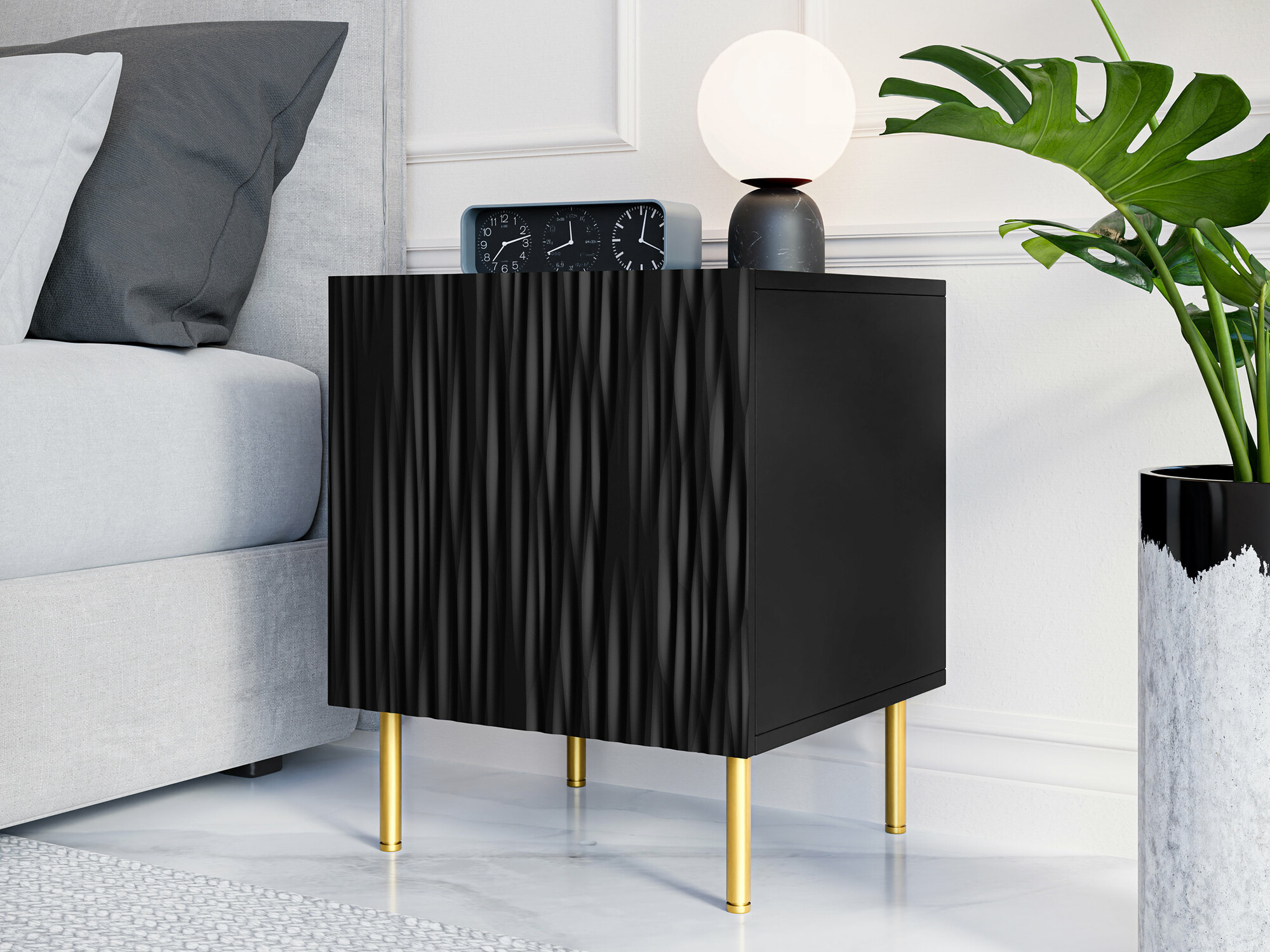 Een set nachtkastjes Lorelbo 102 (Zwart + Gouden)