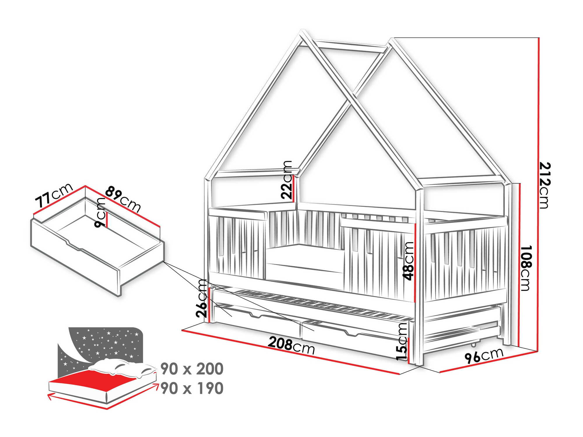 Bed Vista 115 (Grijs)