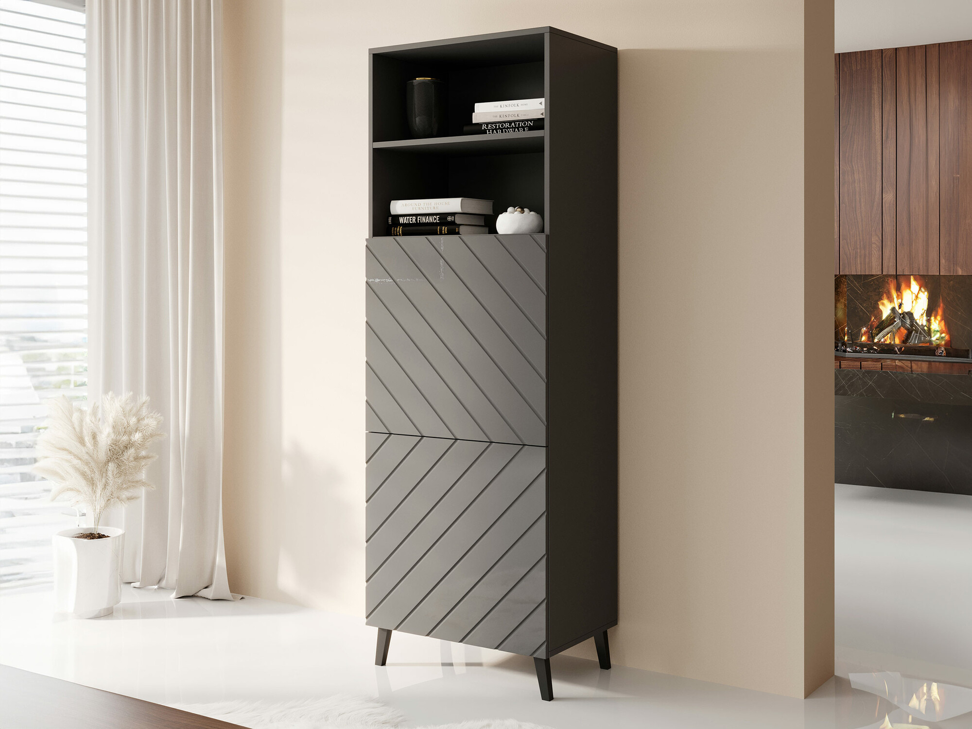 Boekenkast Charlotte 178 (Grafiet + Grafiet glanzend)