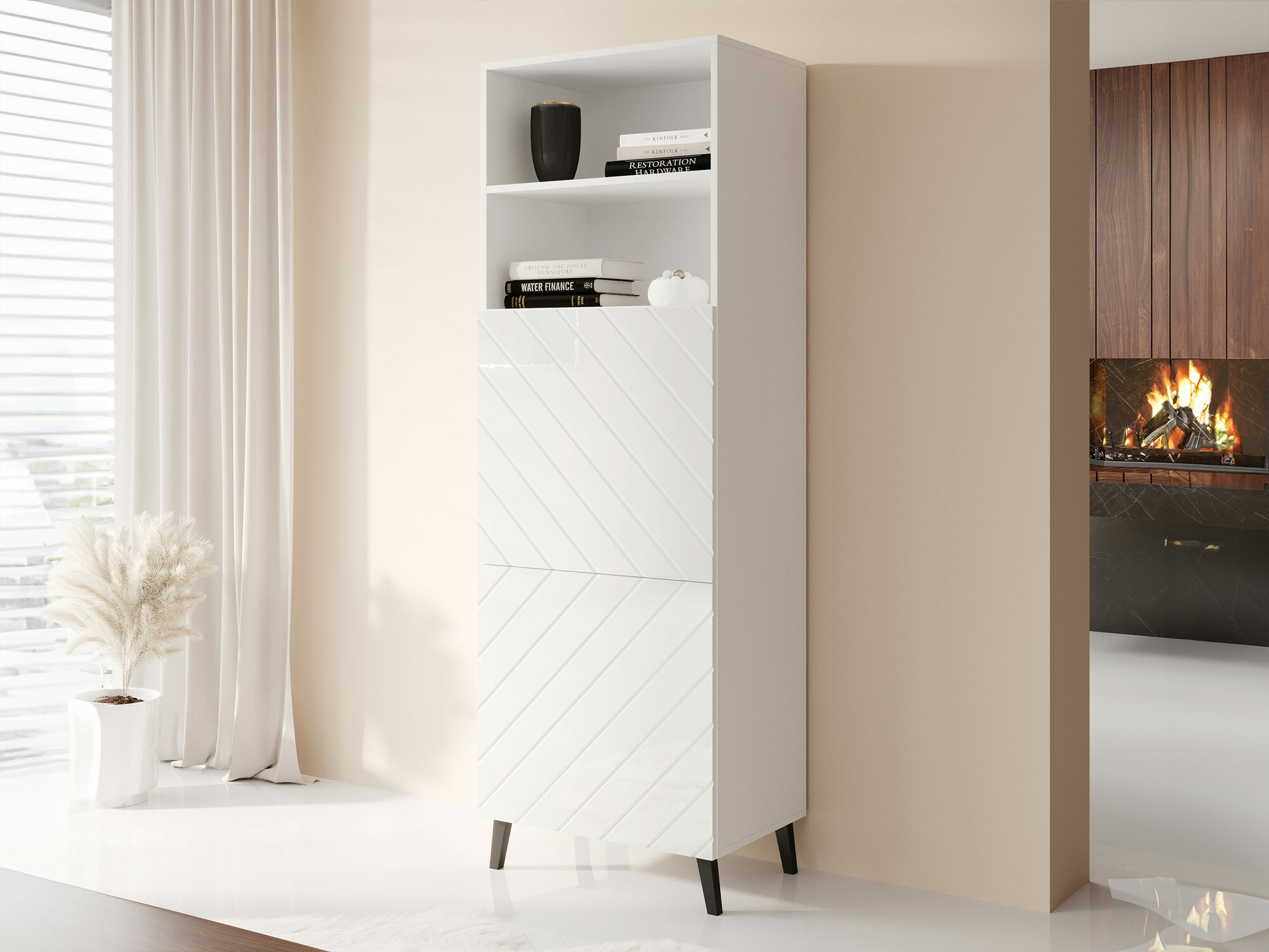 Boekenkast Charlotte 178 (Wit + Glanzend wit)