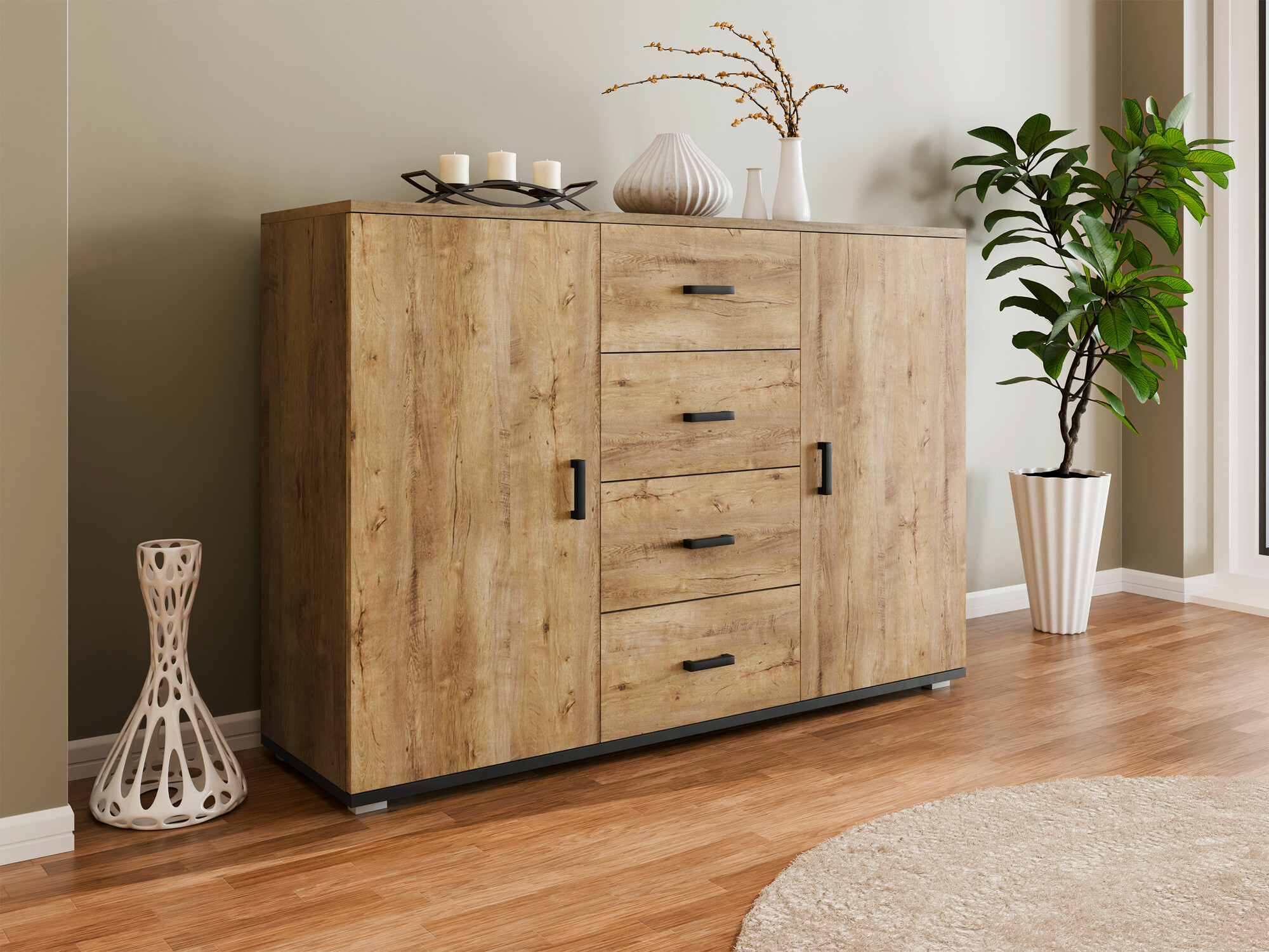 Ladekast Charlotte 118 (Lefkas eik + Zwart)