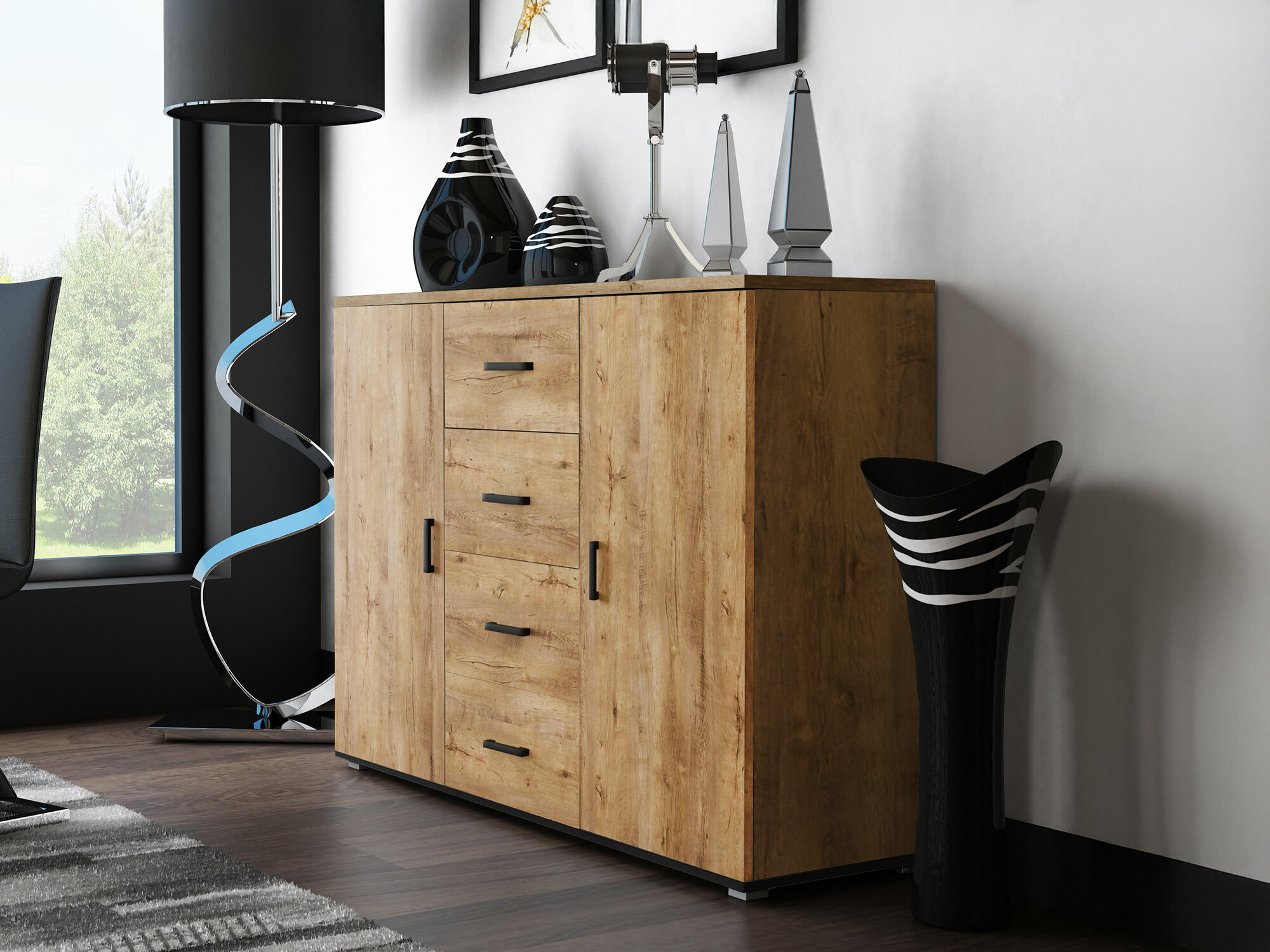 Ladekast Charlotte 118 (Lefkas eik + Zwart)