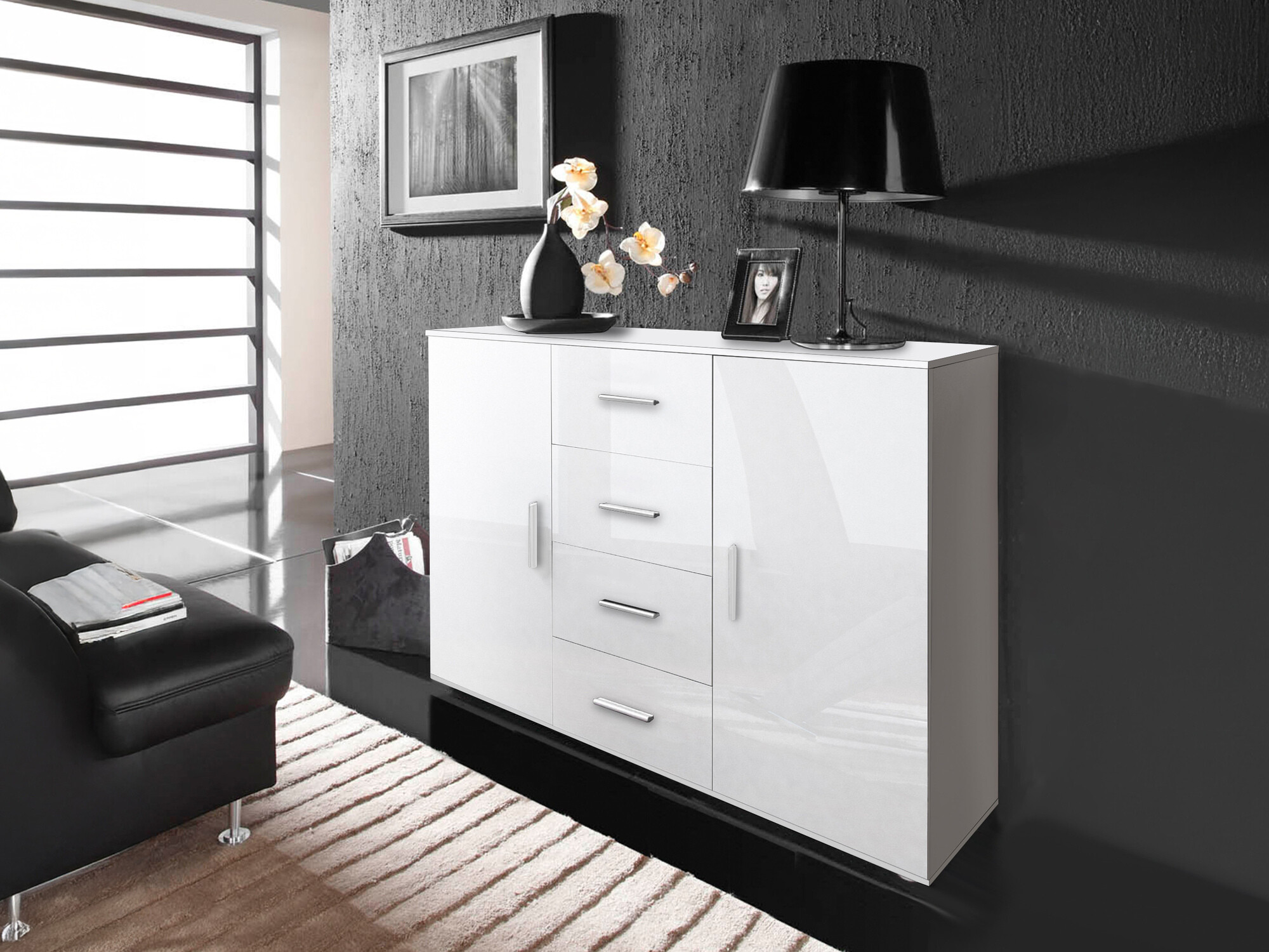 Ladekast Charlotte 118 (Wit + Glanzend wit)