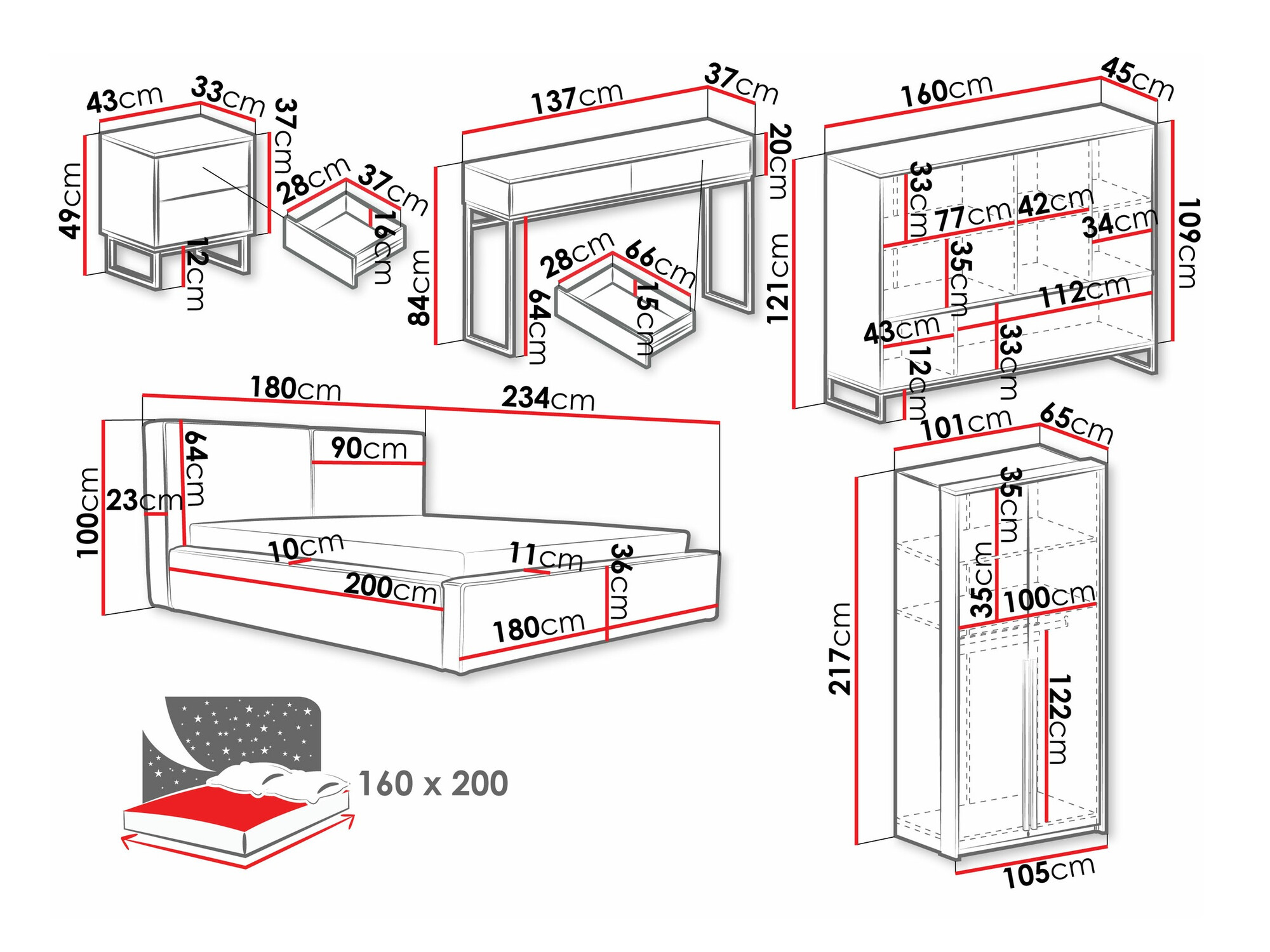 Slaapkamer set Calcalo 110 (Beige)