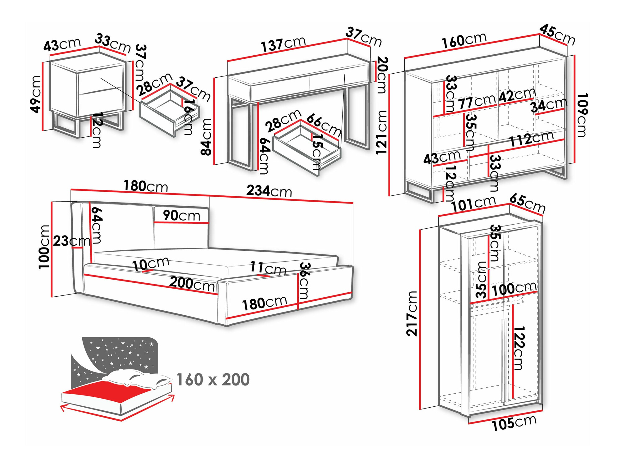 Slaapkamer set Calcalo 110 (Groen)