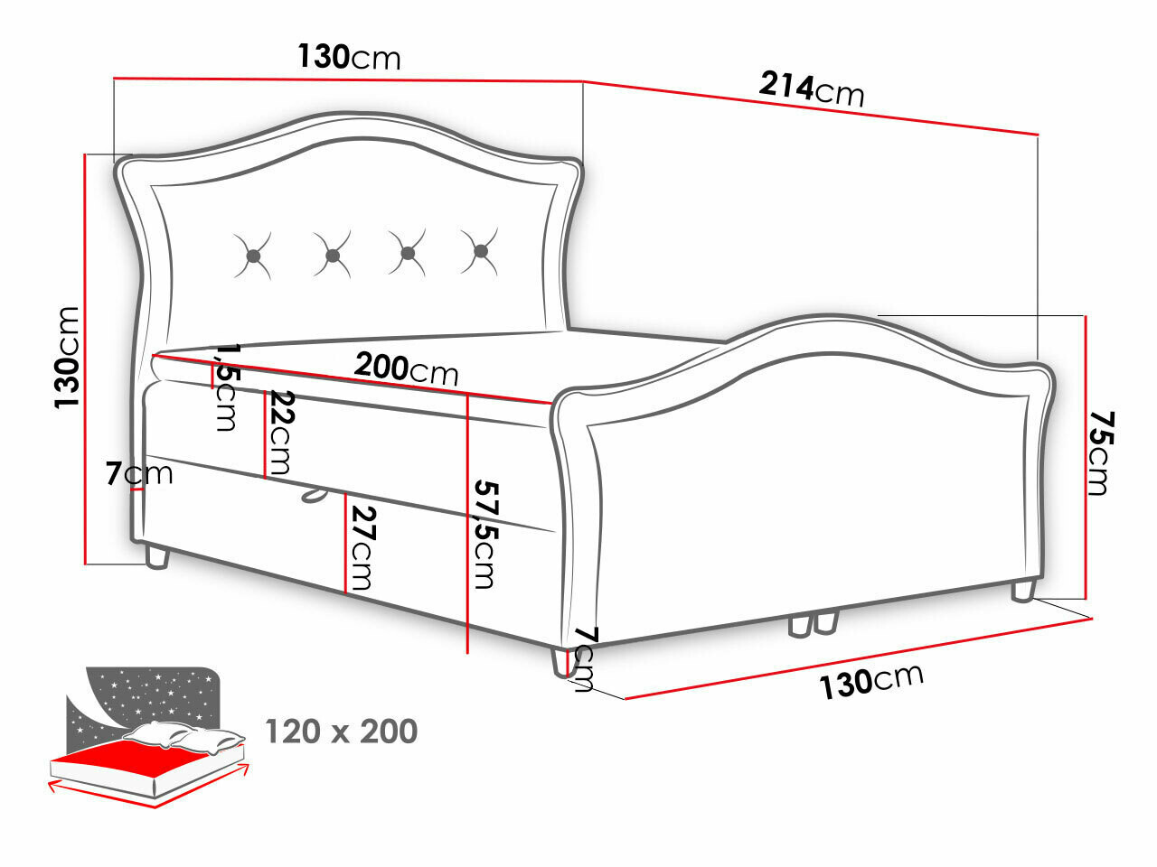 Boxspring Baltimore 136 (Magic Velvet 2207)