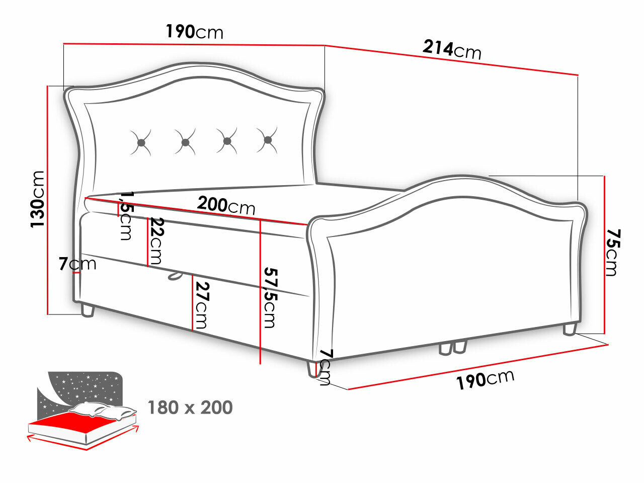 Boxspring Baltimore 136 (Magic Velvet 2216)