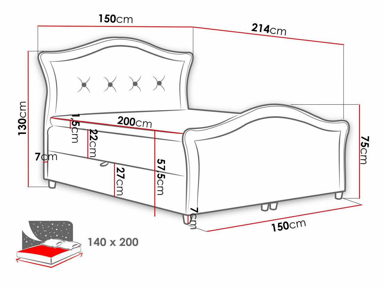 Boxspring Baltimore 136 (Velluto 32)