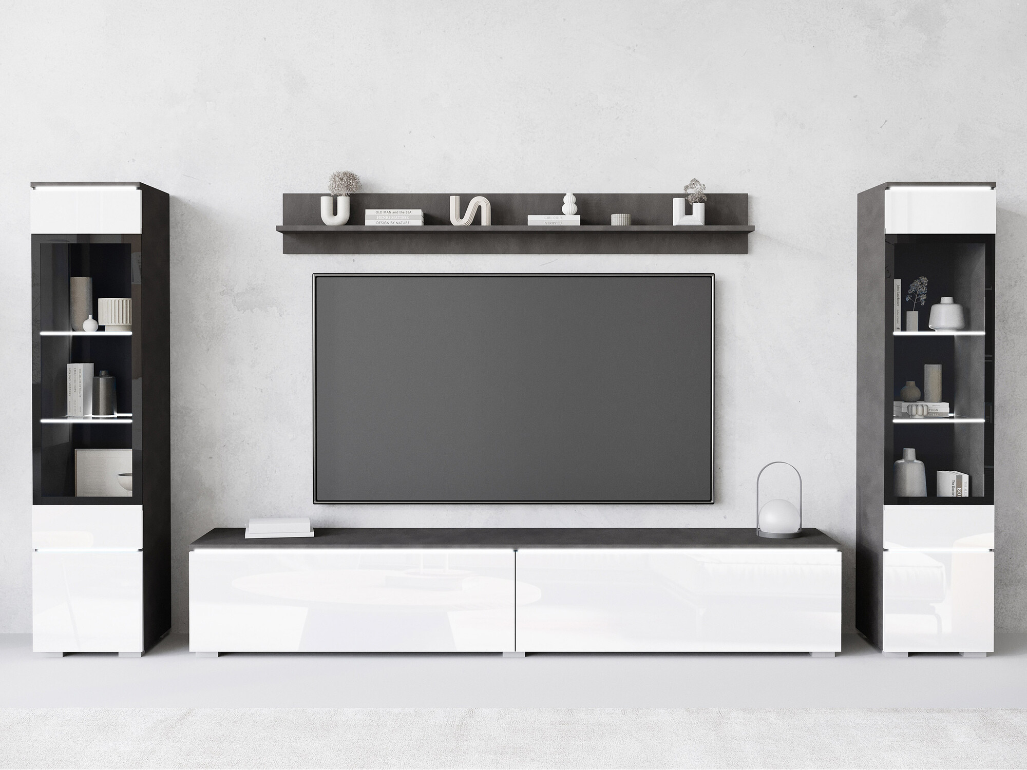 Woonkamerset Sarasota 126 (Matera grijs + Glanzend wit)