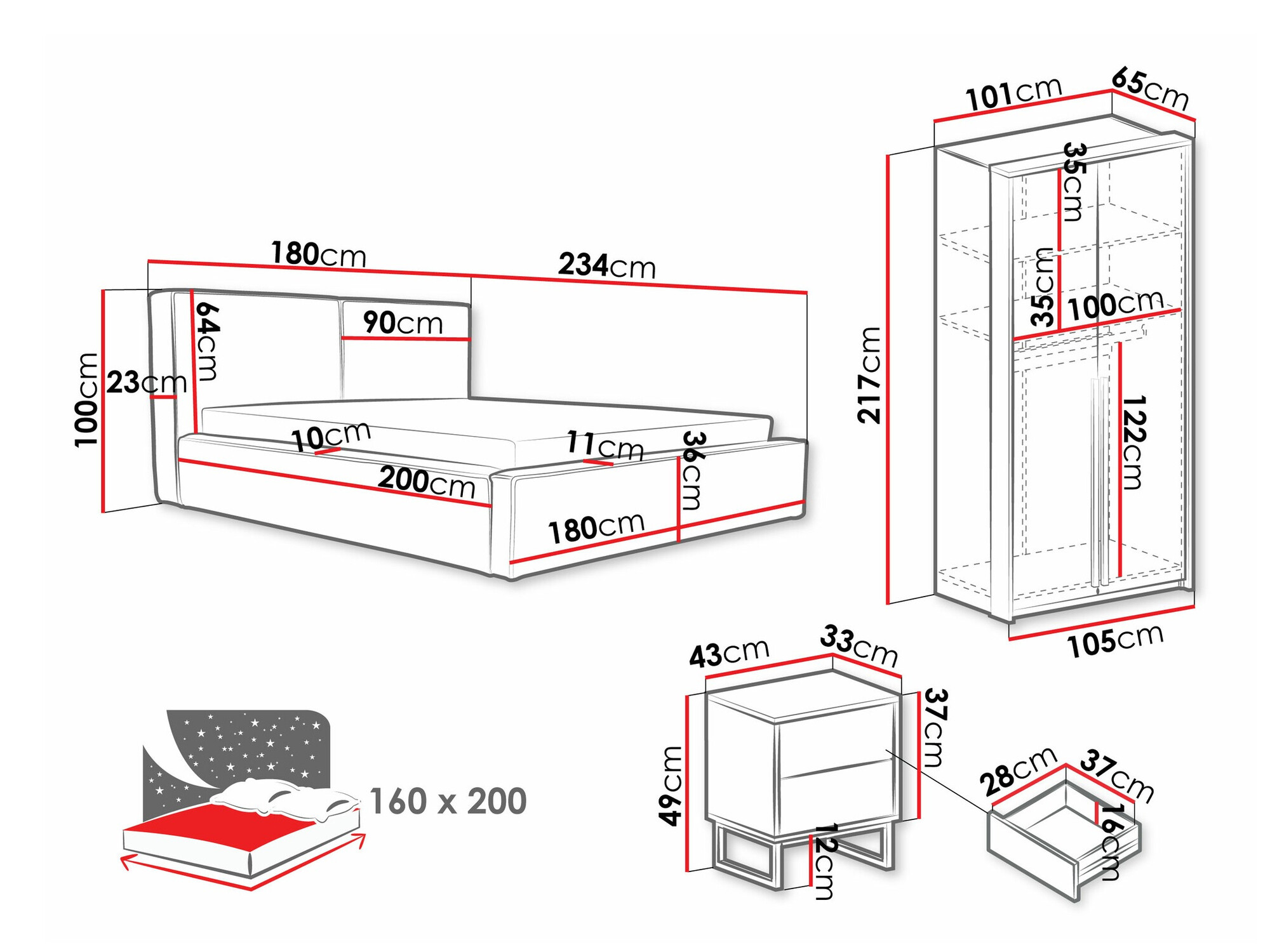 Slaapkamer set Calcalo 111 (Beige)