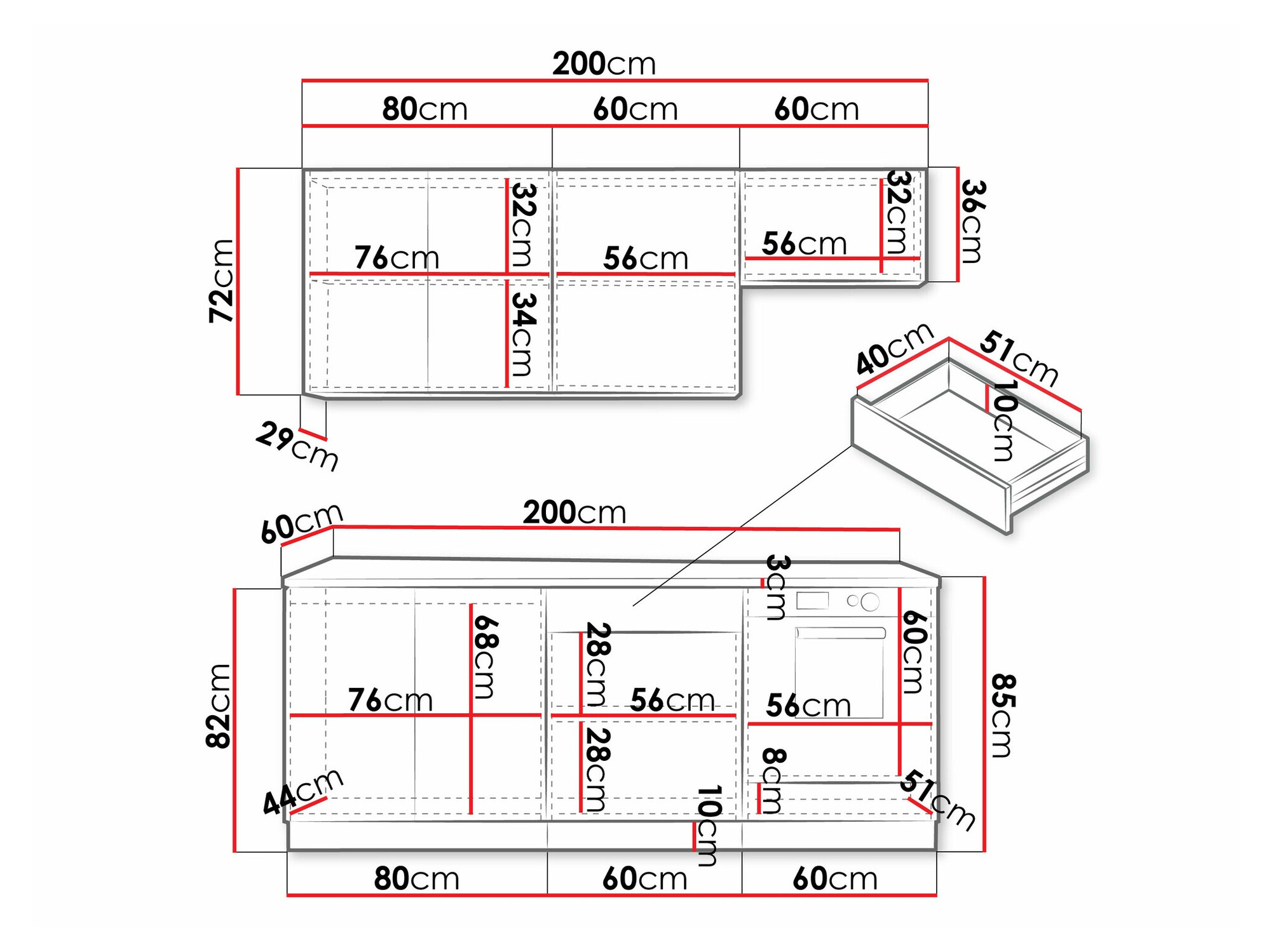 Keukenset Trenton 180 (Zwart + Artisan eiken)