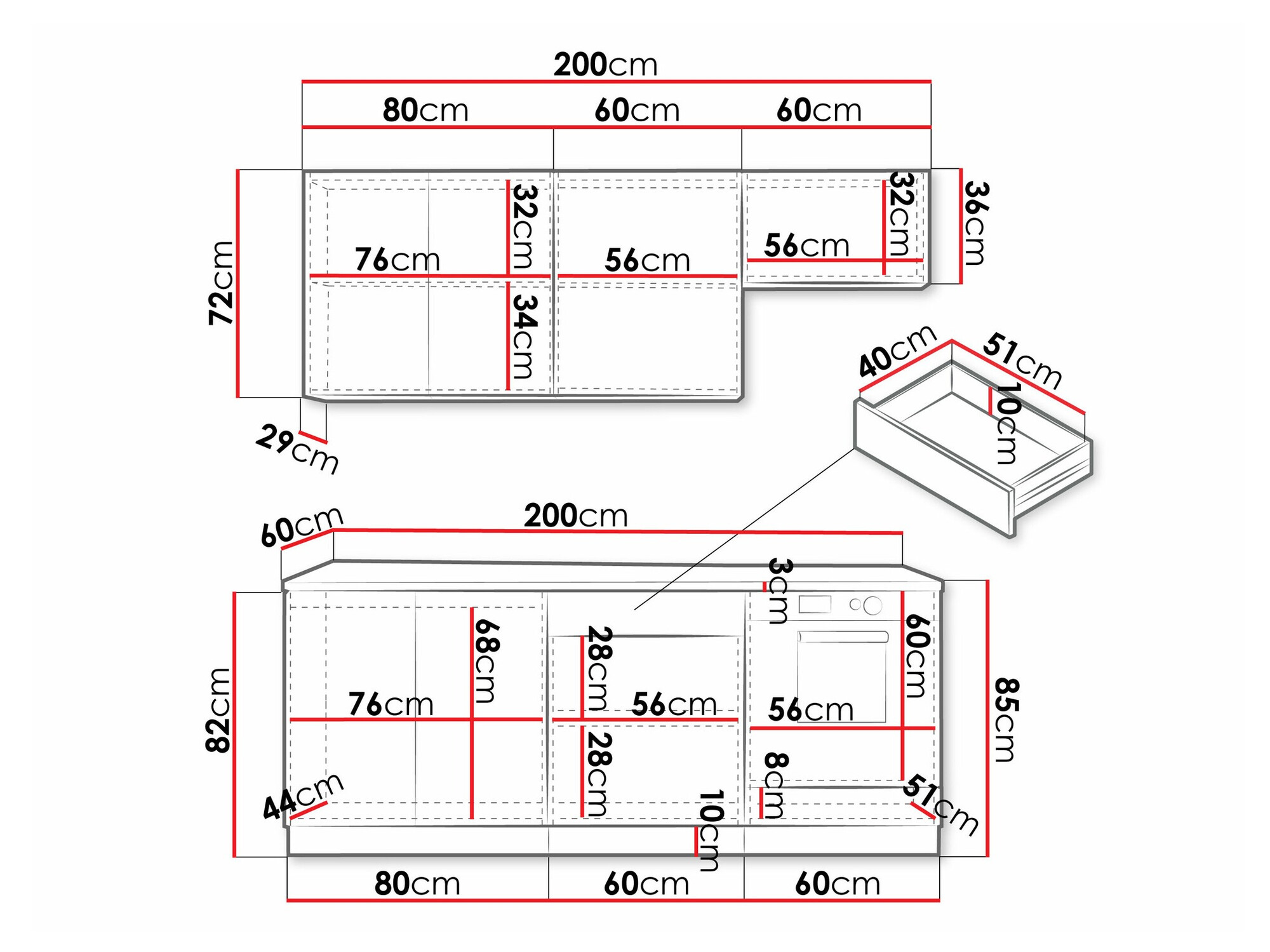 Keukenset Trenton 180 (Zwart + Artisan eiken)