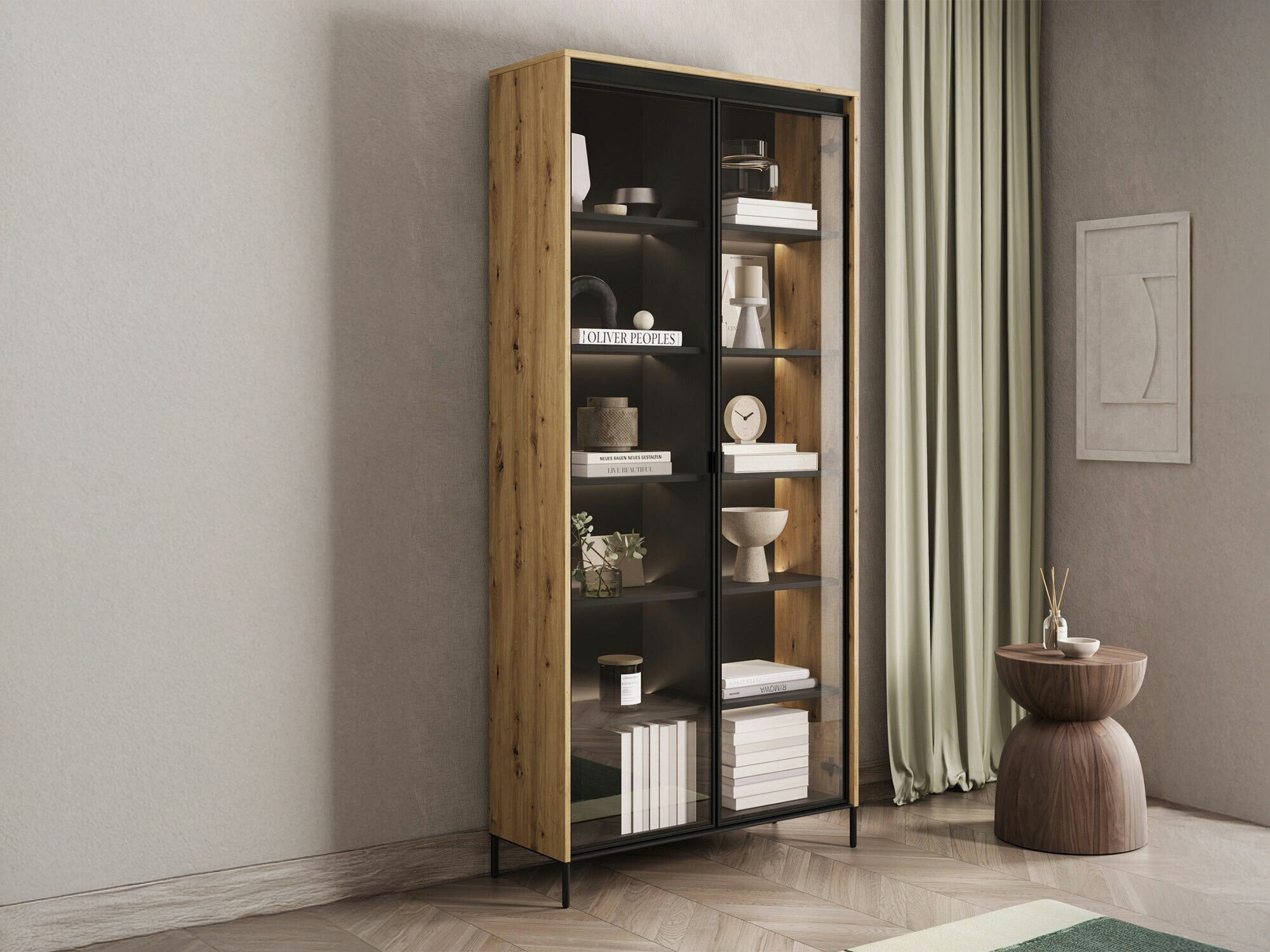 Boekenkast Fernolu 106 (Artisan eiken + Zwart)