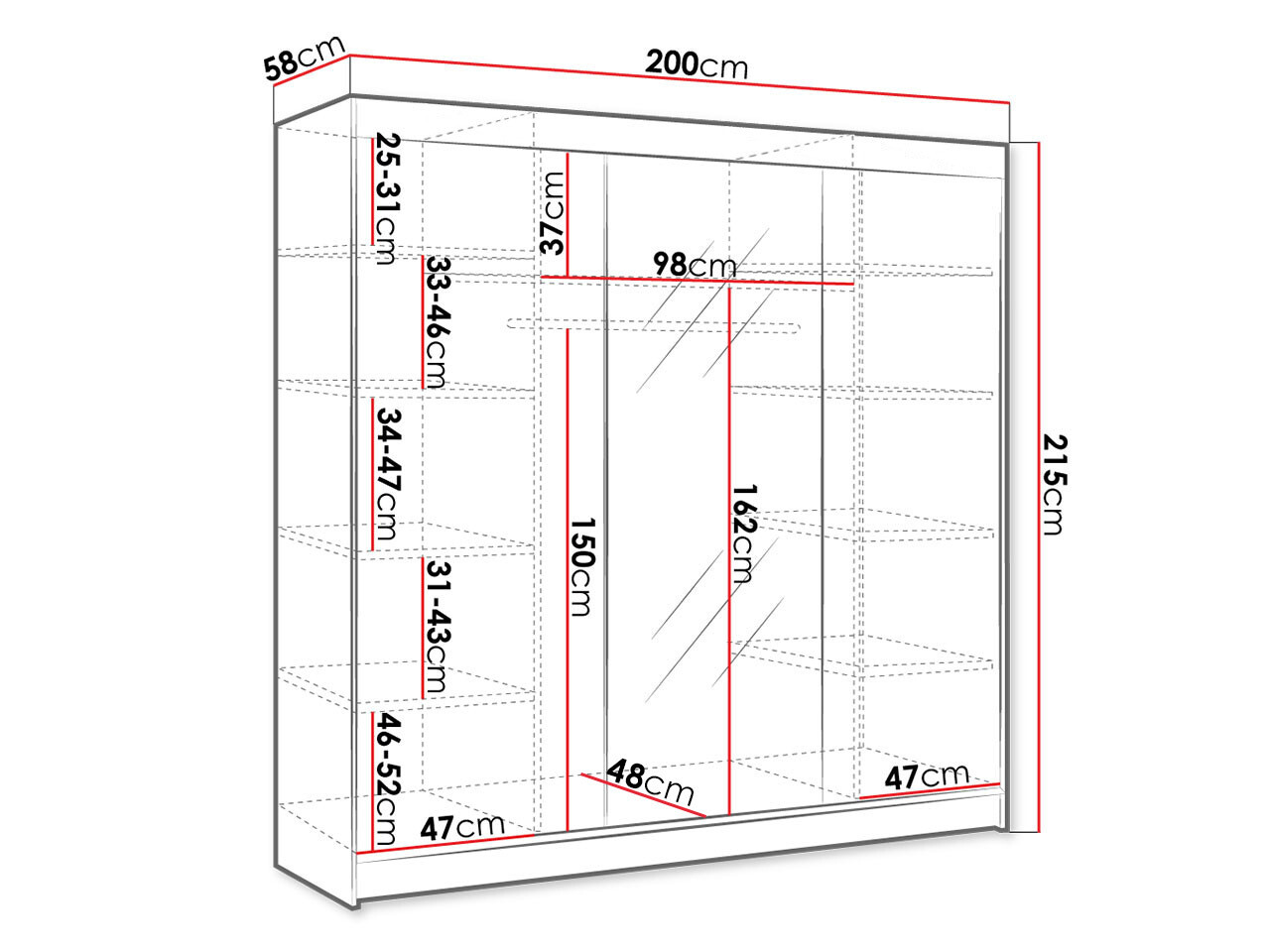 Kledingkast Closico 158 (Zwart + Wit)