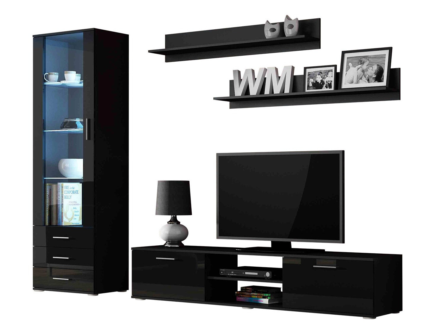 Woonkamerset Tornola 107 (Zwart + Glanzend zwart)