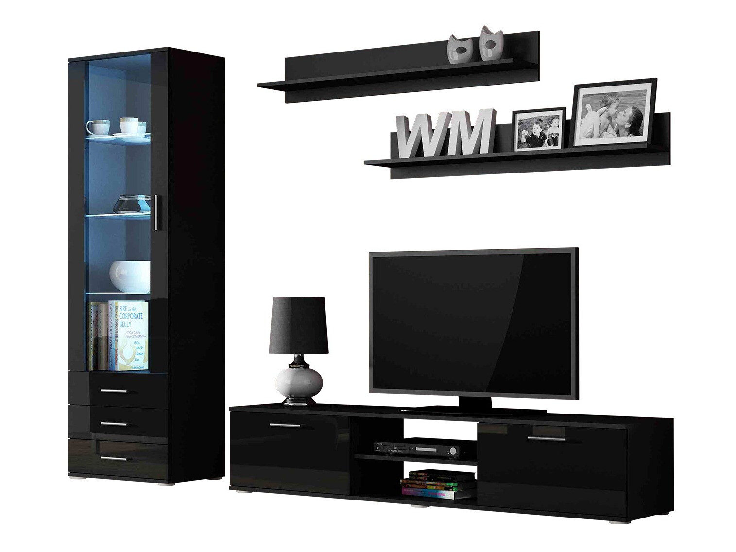 Woonkamerset Tornola 107 (Zwart + Glanzend zwart)