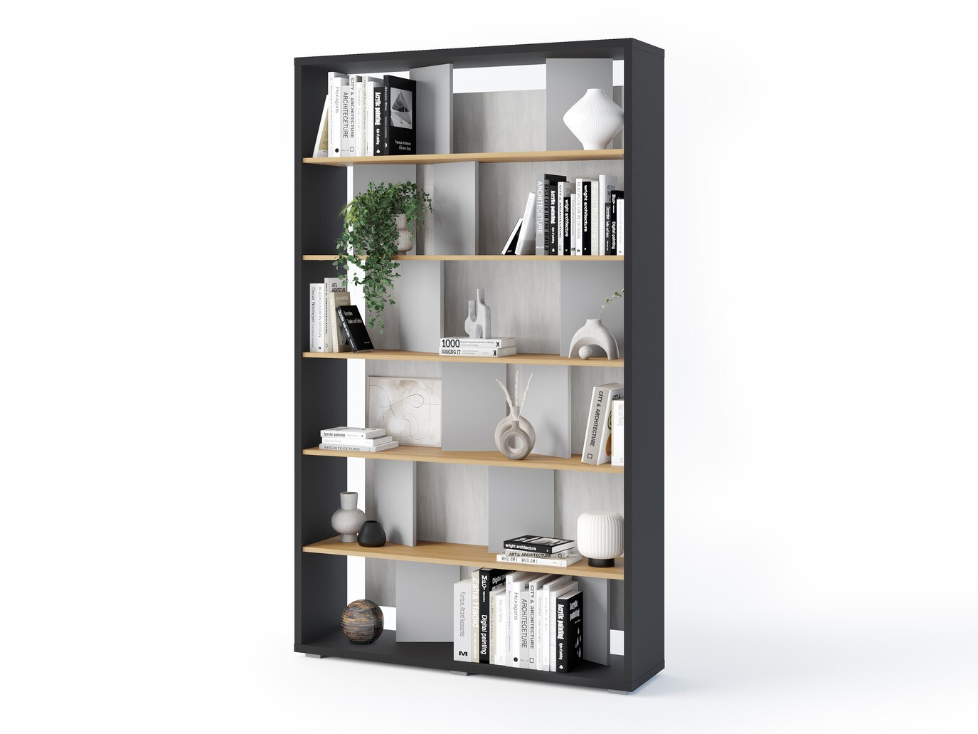 Boekenkast Fresno 154 (Grijs + Grafiet + Eiken)