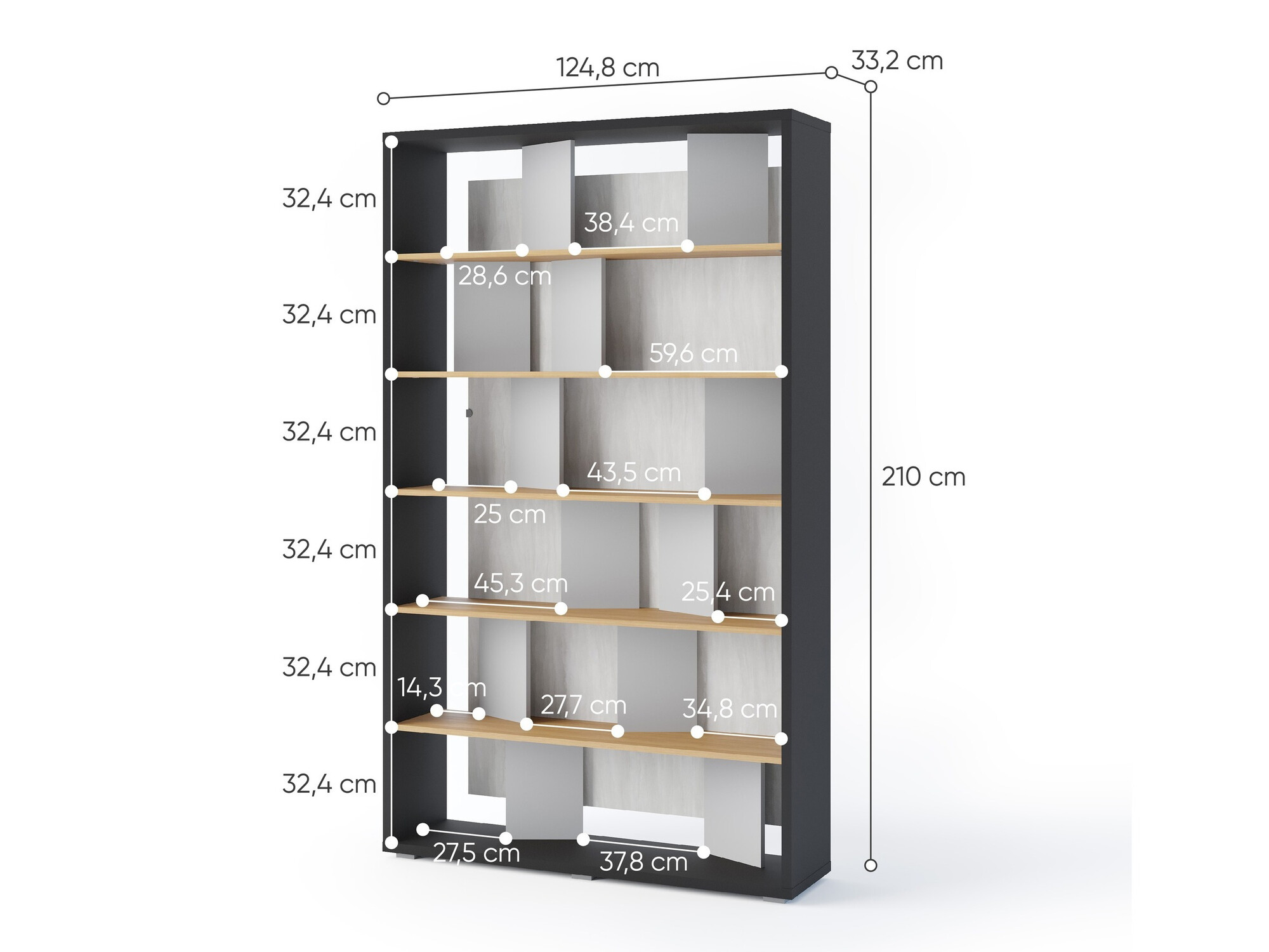 Boekenkast Fresno 154 (Grijs + Grafiet + Eiken)