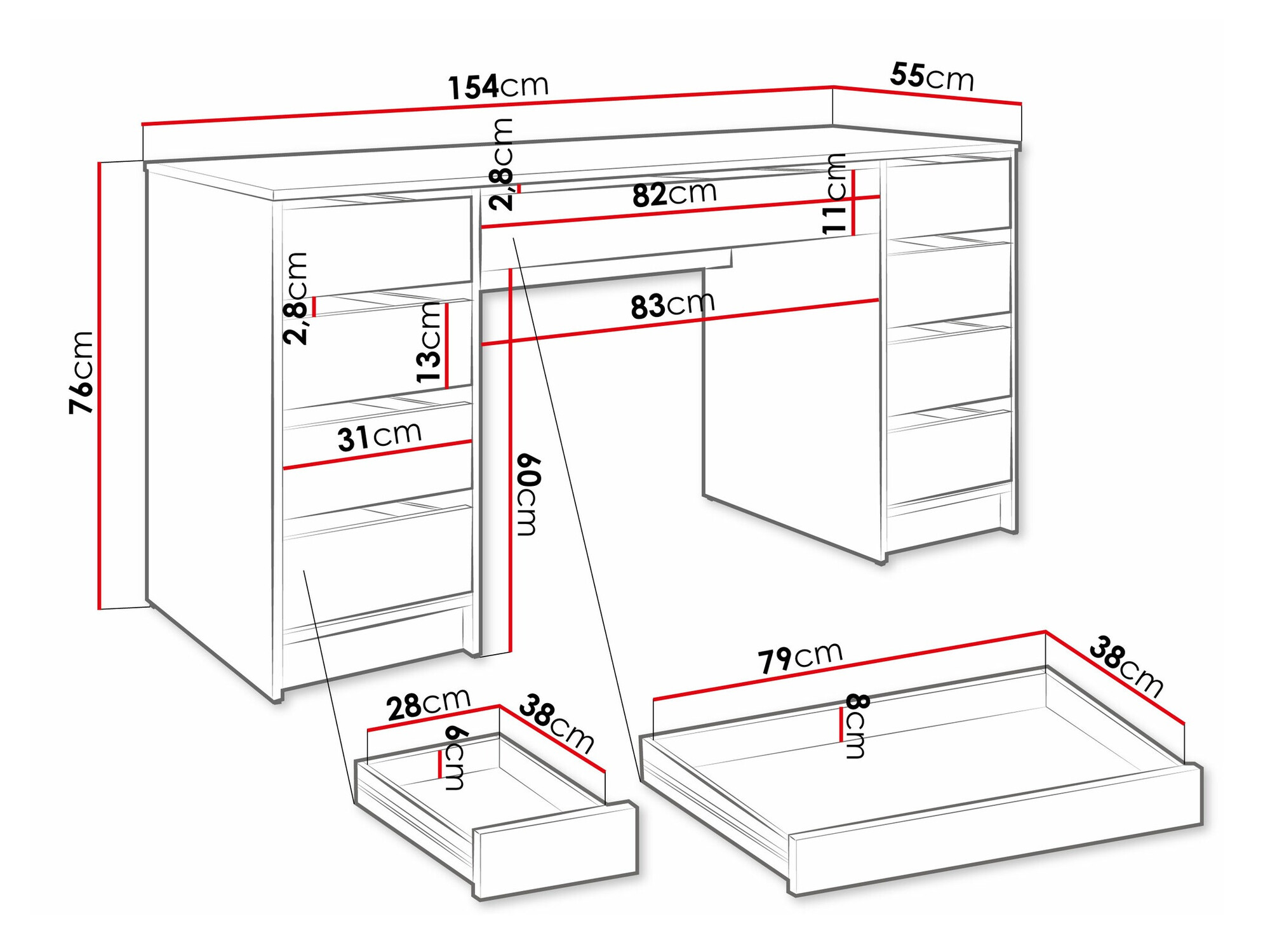 Bureau Comfivo 401 (Glanzend wit + Wit)