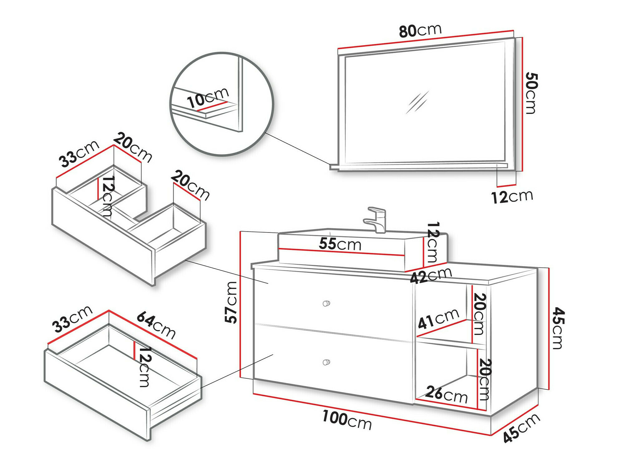 Badkamerset Ophruvi 100 (Zwart)