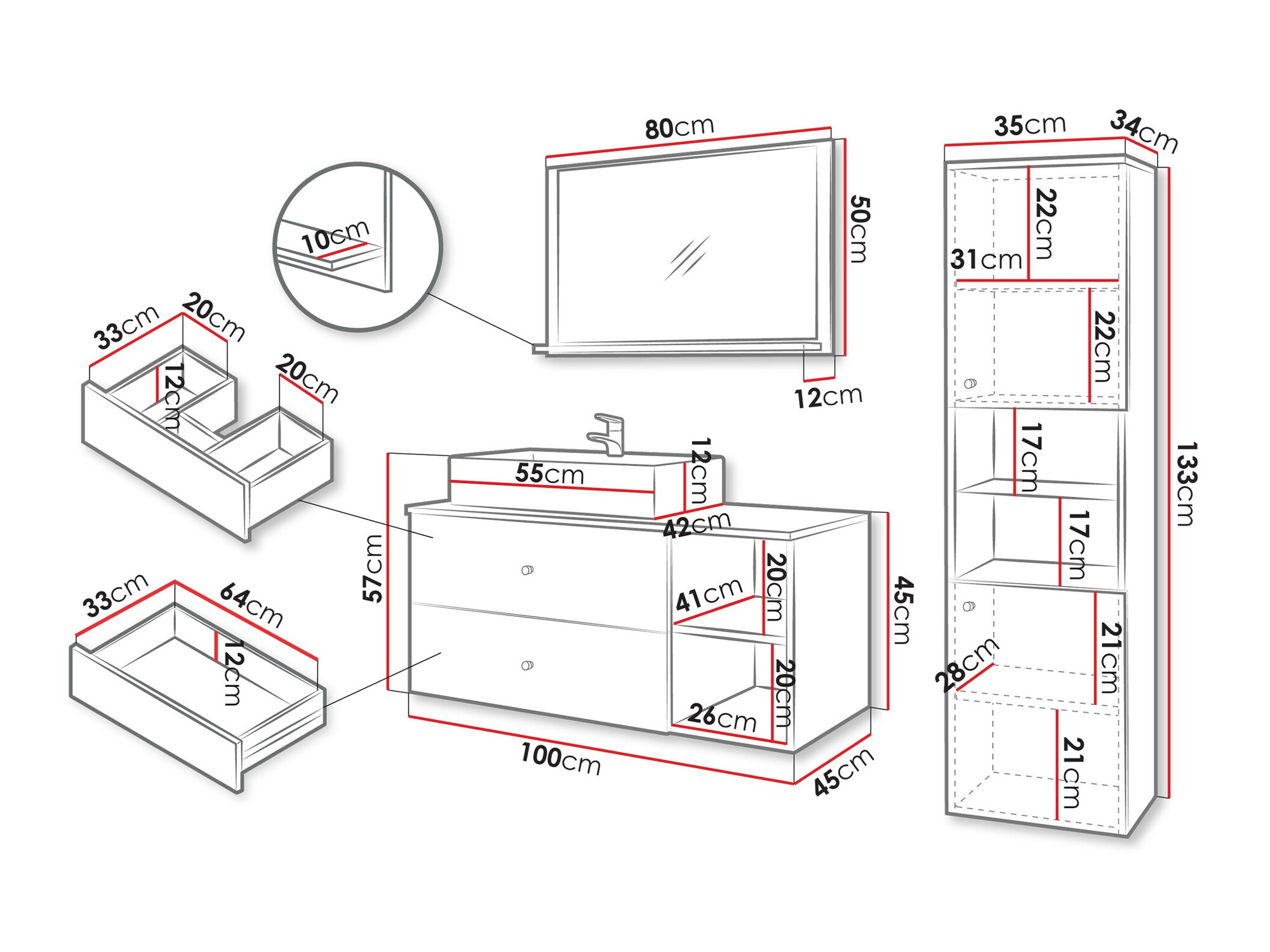 Badkamerset Ophruvi 101 (Notenhout)