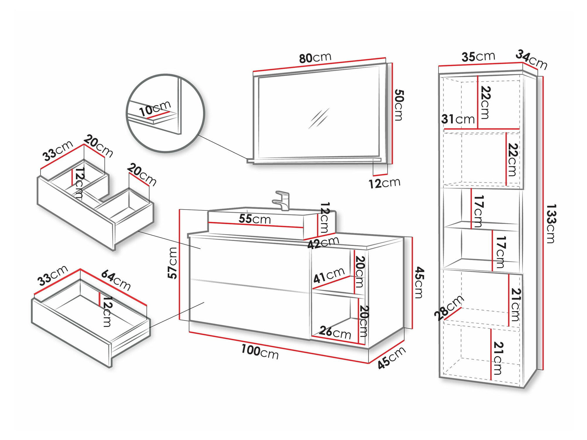 Badkamerset Nauta I (Notenhout + Wit marmer)